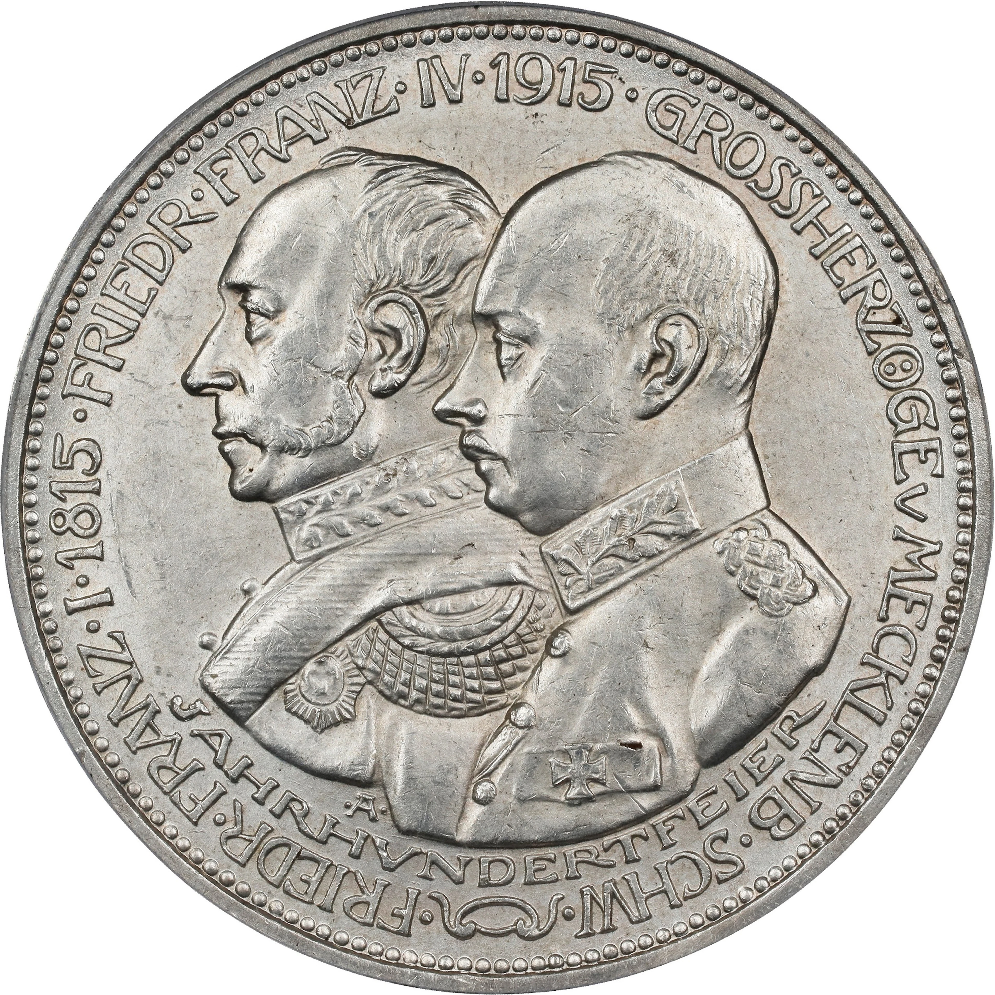 GERMANY. Mecklenburg-Schwerin. 5 Mark, 1915-A. Berlin Mint. PCGS Genuine--Filed