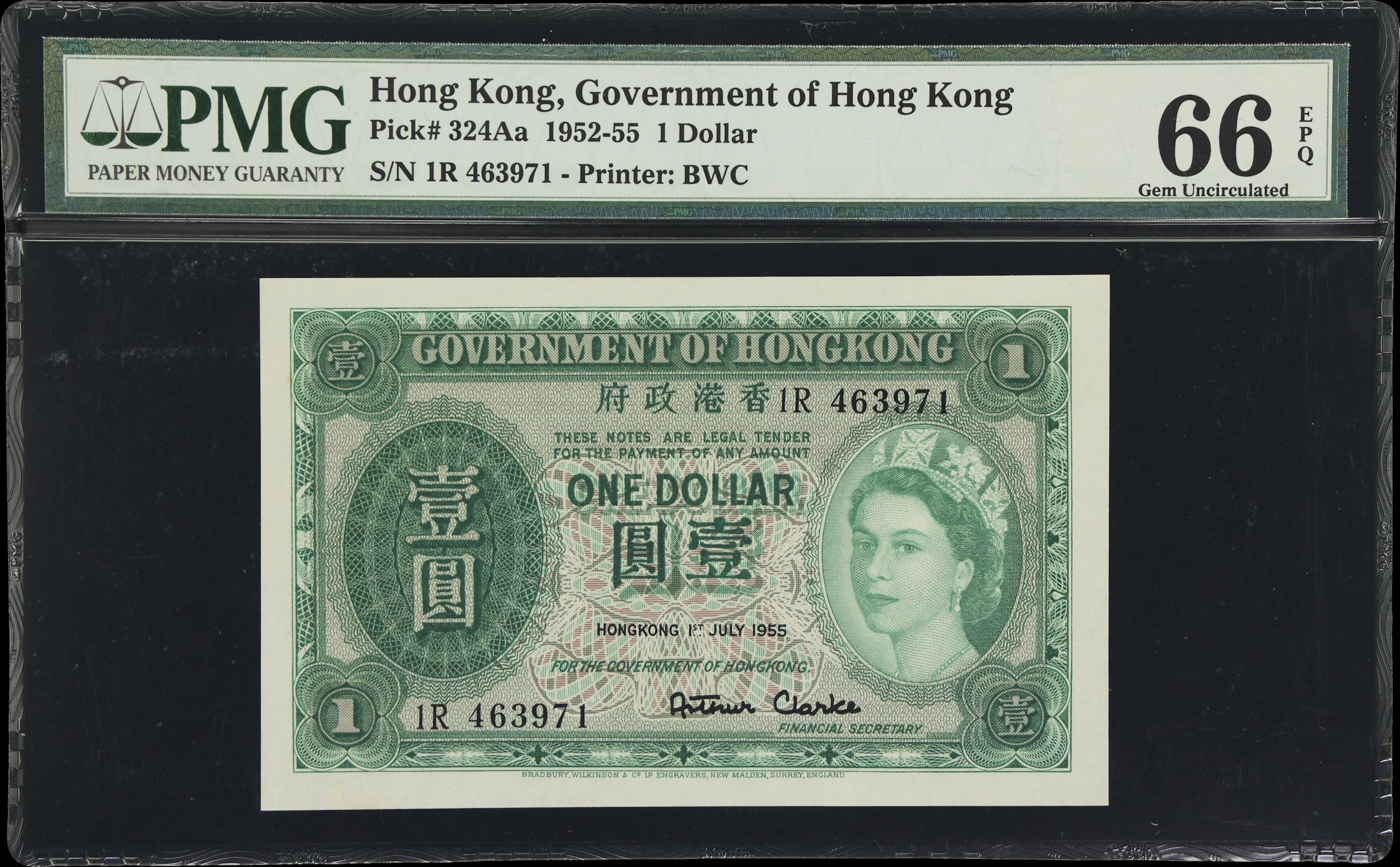 HONG KONG (SAR). Government of Hong Kong. 1 Dollar, 1.7.1955. P-324Aa.