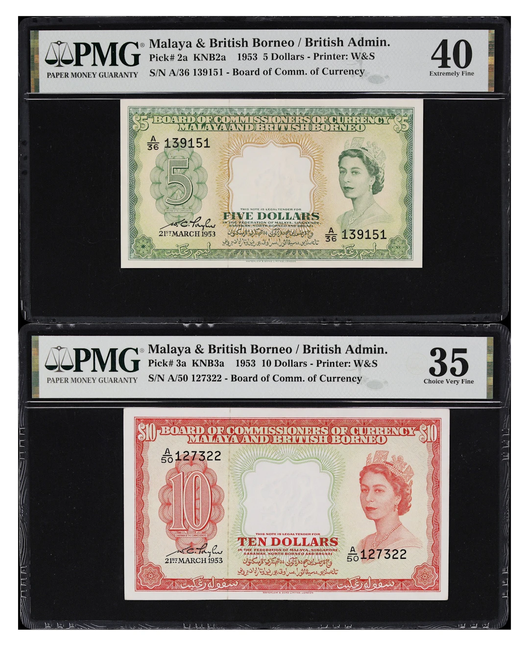 MALAYA AND BRITISH BORNEO. Lot of (2). Board of Commissioners of Currency.
