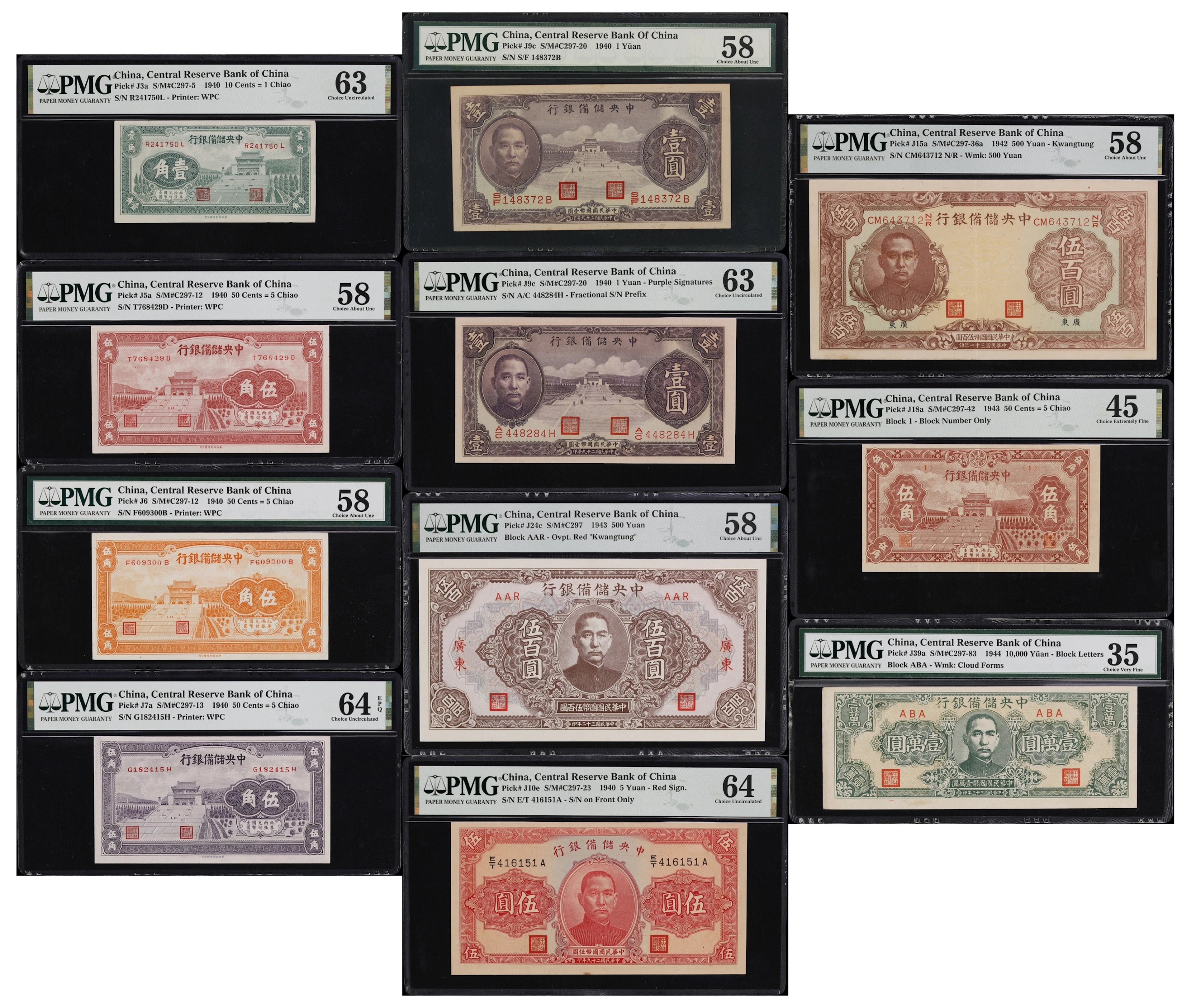 CHINA--PUPPET BANKS. Lot of (11). Central Reserve Bank of China. 10