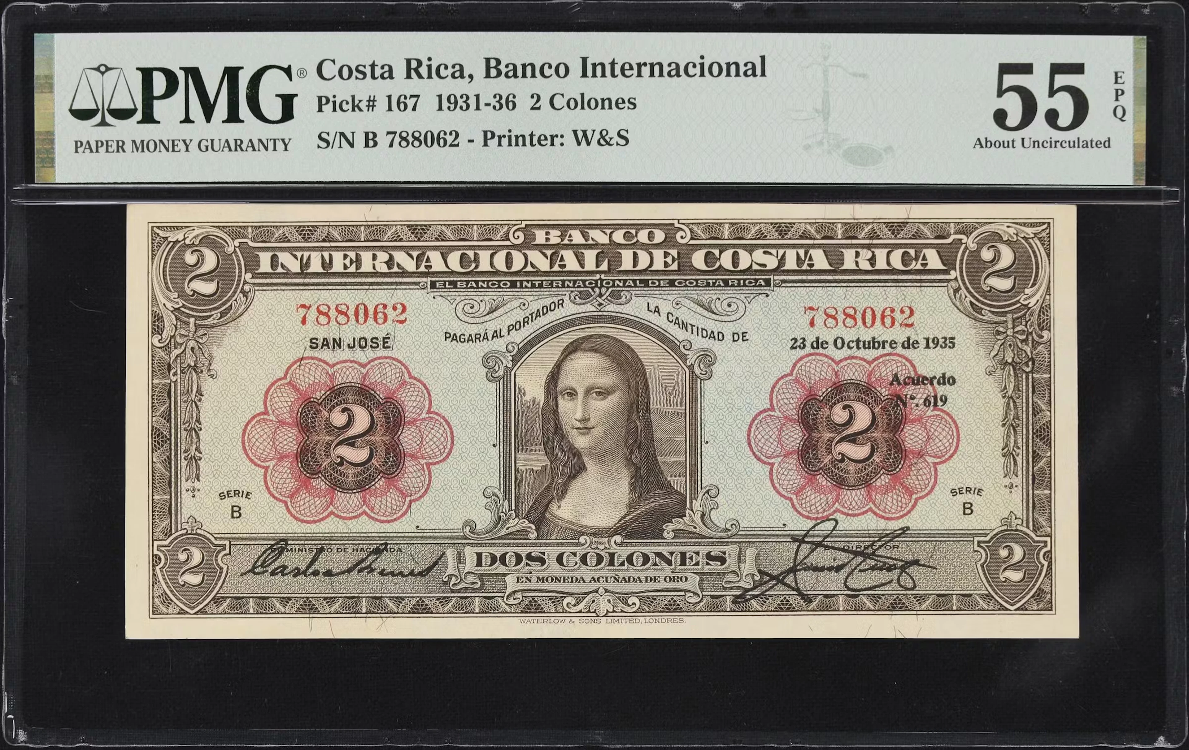 COSTA RICA. Banco Internacional de Costa Rica. 2 Colones, 23.10.1935.