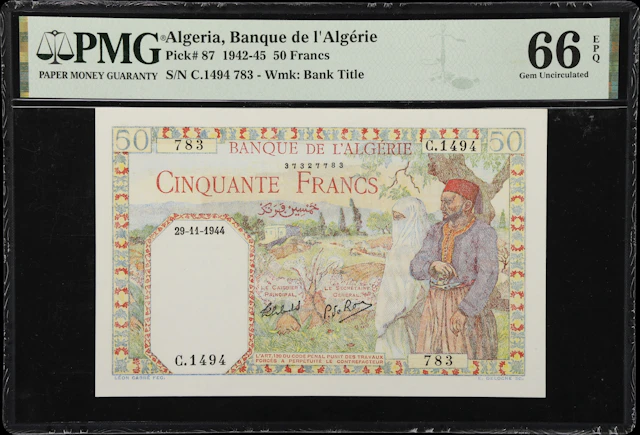 (◊) ALGERIA. Banque de l'Algerie. 50 Francs, 29.11.1944. P-87. PMG