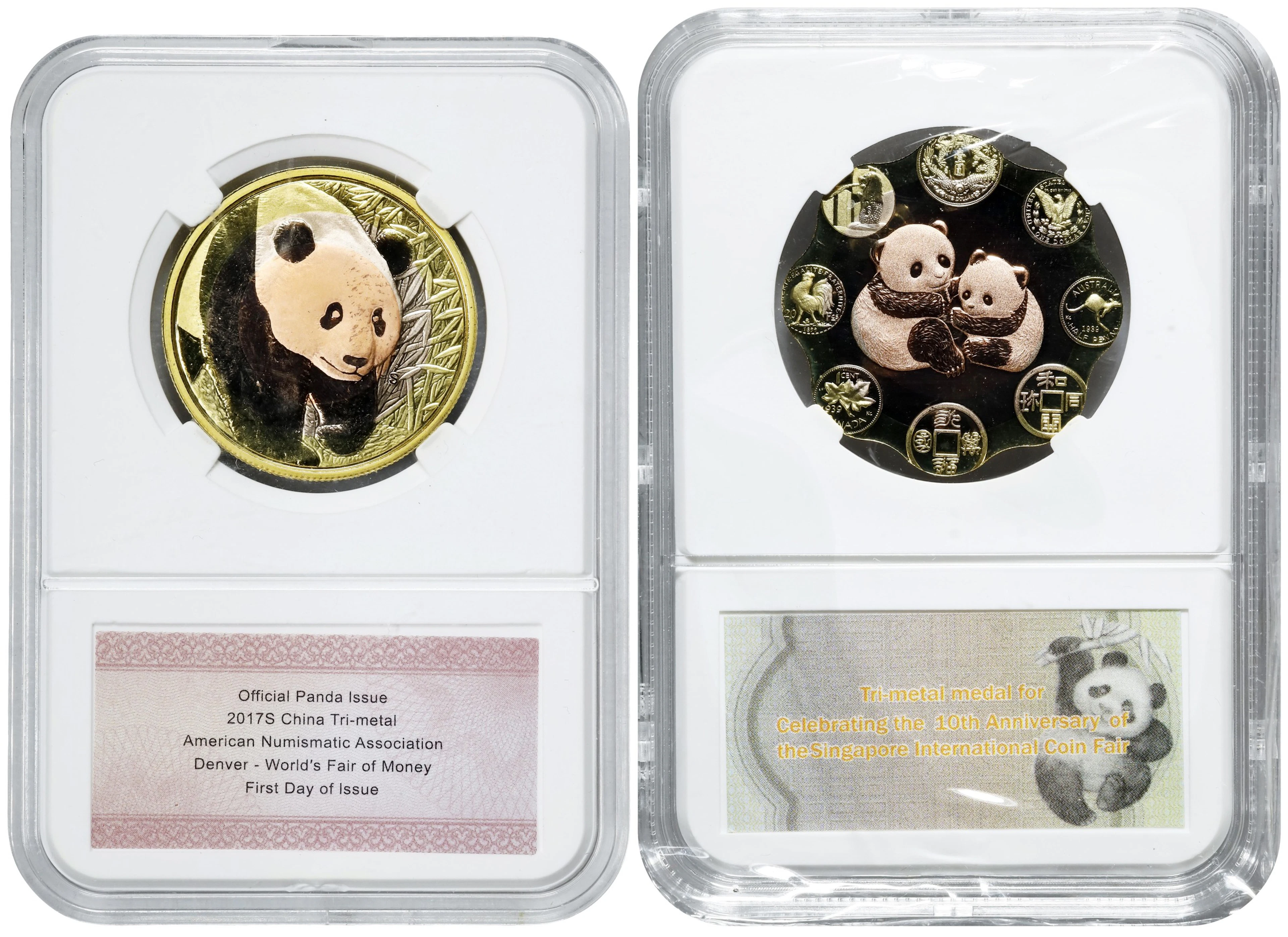 (t) CHINA. Duo of Tri-Metal Medals (2 Pieces), 2017 & 2022. Panda Series.