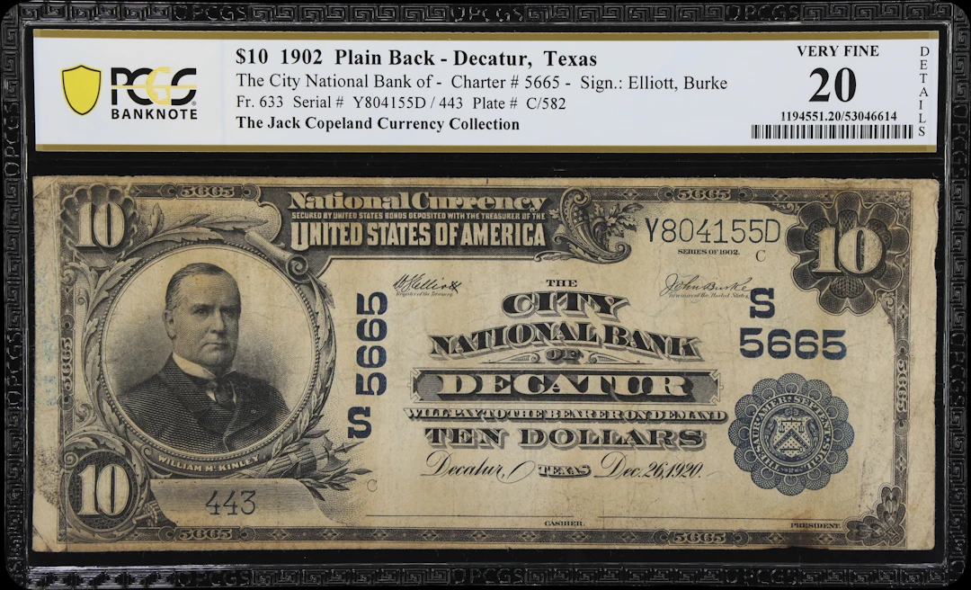 Decatur, Texas. $10 1902 Plain Back. Fr. 633. City NB. Charter #5665.