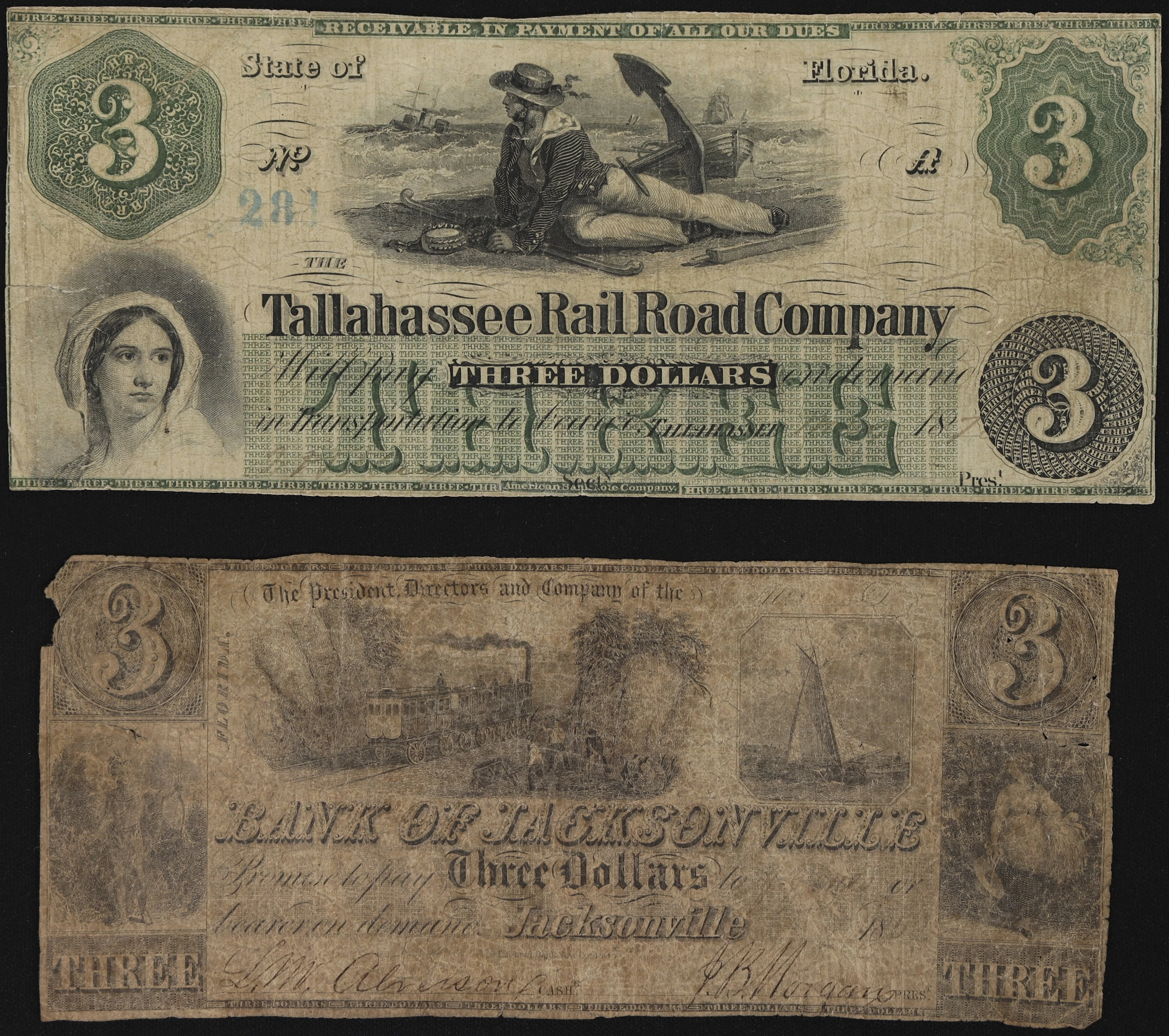 Lot of (2) Jacksonville & Tallahassee, Florida. Bank of Jacksonville