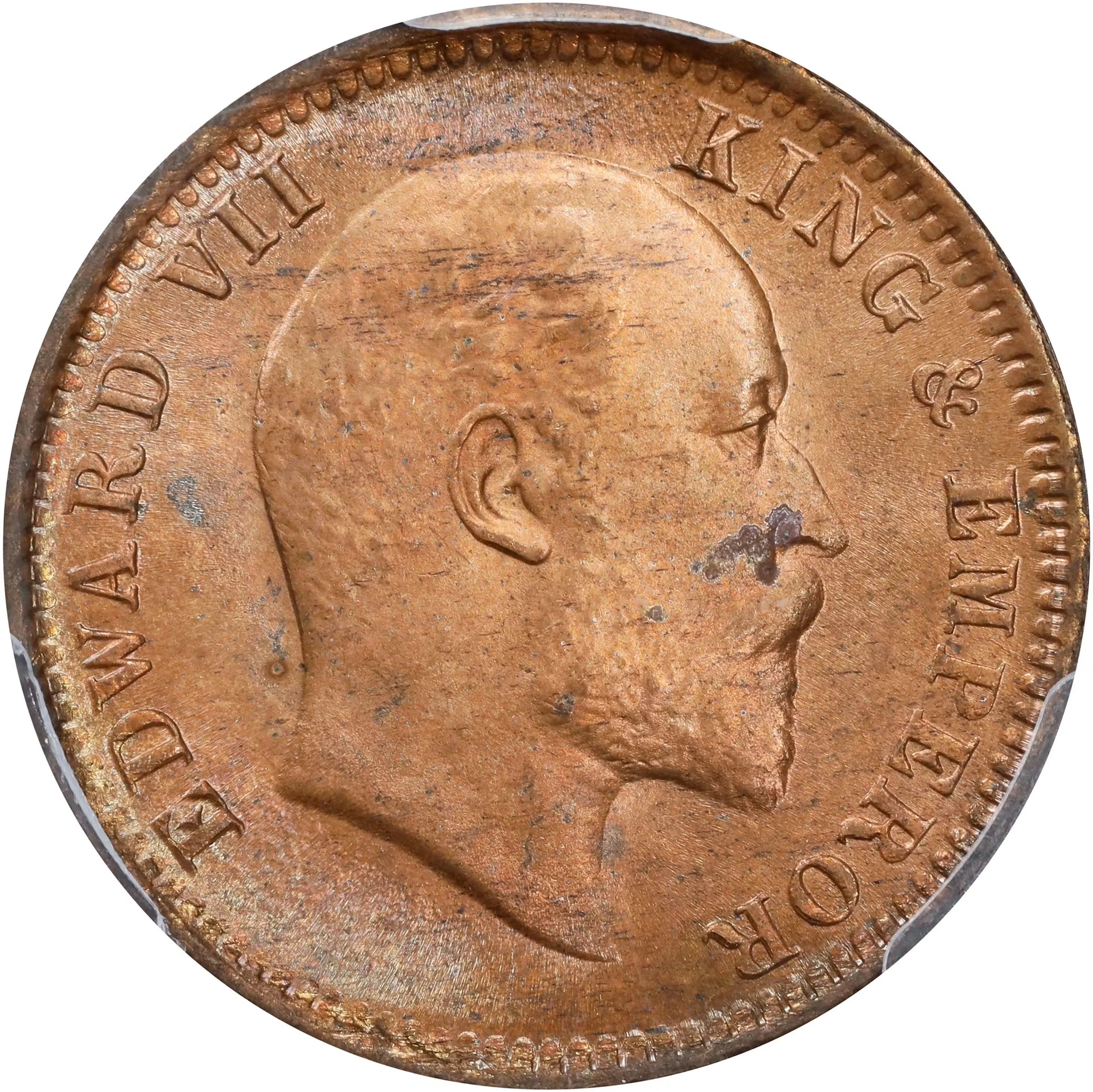 INDIA. 1/4 Anna, 1907-(C). Calcutta Mint. Edward VII. PCGS MS-65 Red.