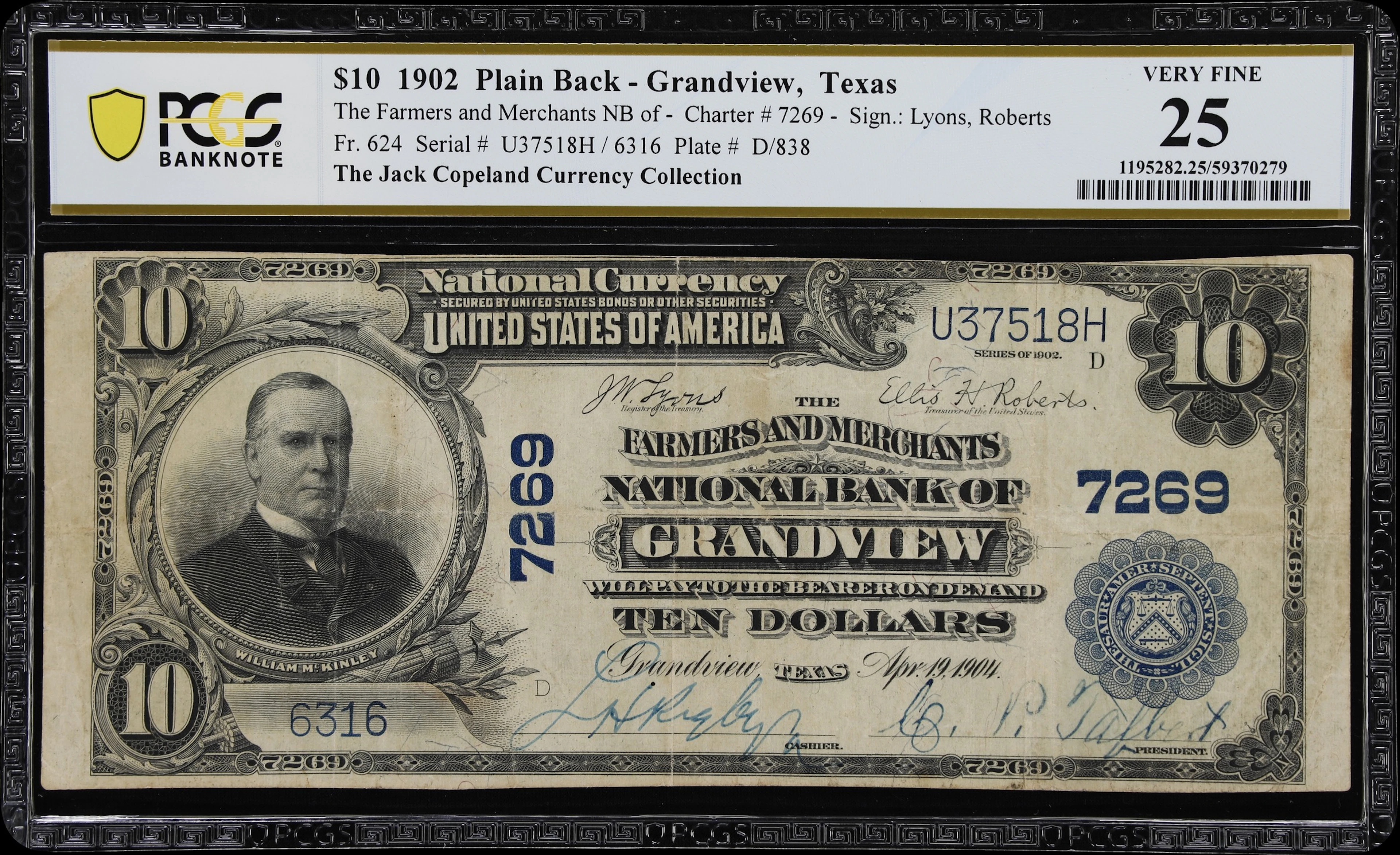 Grandview, Texas. $10 1902 Plain Back. Fr. 624. Farmers & Merchants