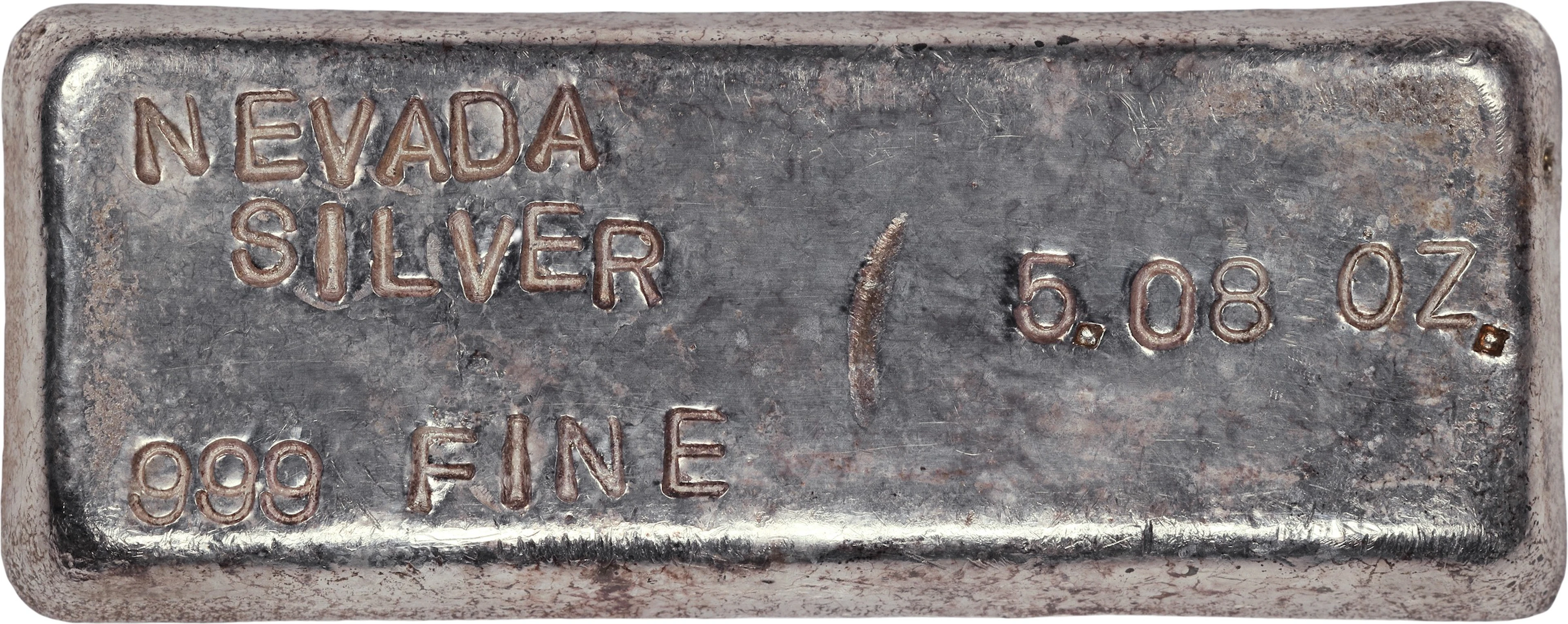 (5.08 oz, 158.008 g ASW). Nevada Silver 5.08 oz Silver Bar.
