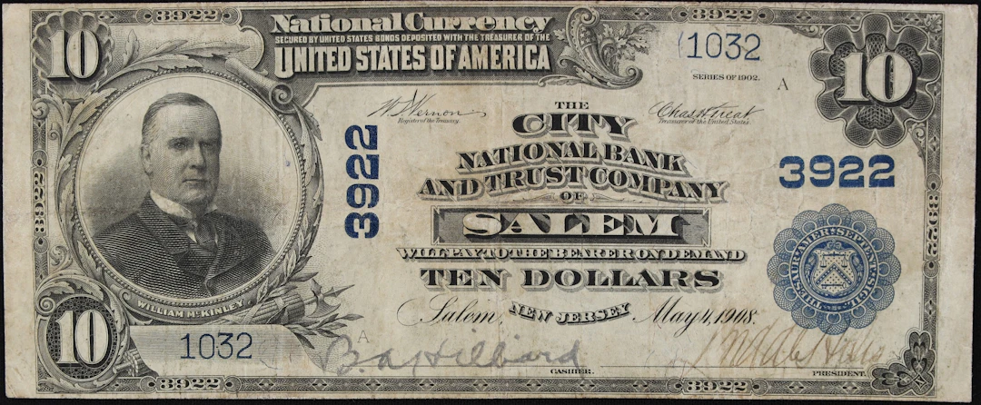 Salem, New Jersey. $10 1902 Plain Back. Fr. 626. The City NB. Charter