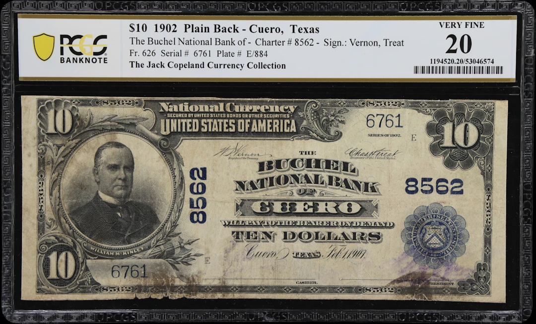 Cuero, Texas. $10 1902 Plain Back. Fr. 626. Buchel NB. Charter #8562.