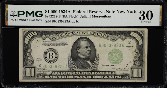 Fr. 2212-B. 1934A $1000 Federal Reserve Note. New York. PMG Very Fine 30.