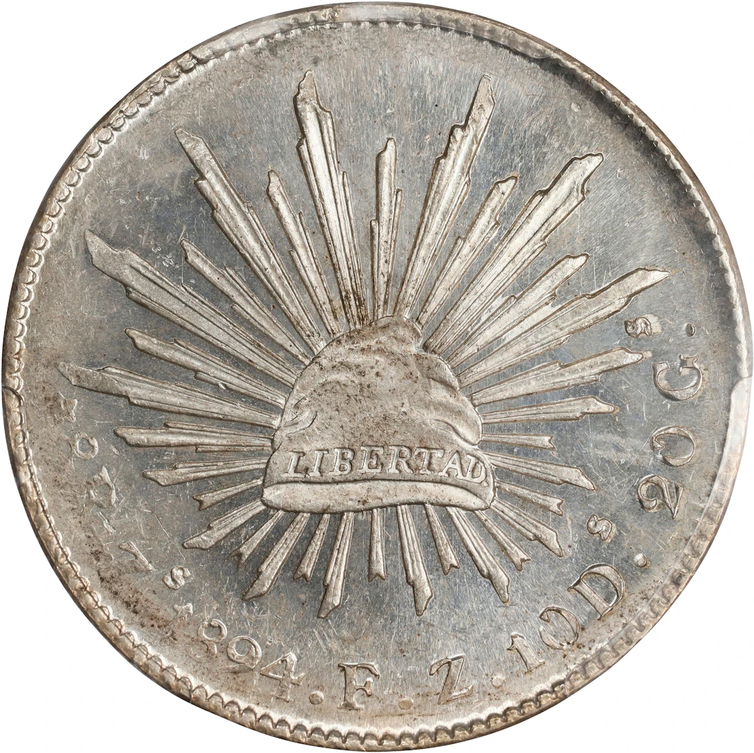 MEXICO. 8 Reales, 1894-Zs FZ. Zacatecas Mint. PCGS MS-63.