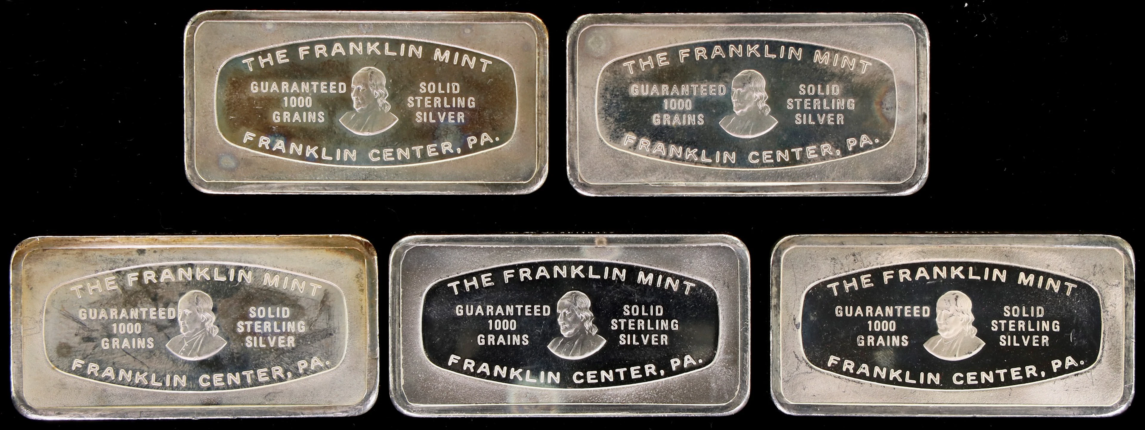 (9.635 oz, 299.7 g ASW). Lot of (5) Franklin Mint 1000 grain Assorted