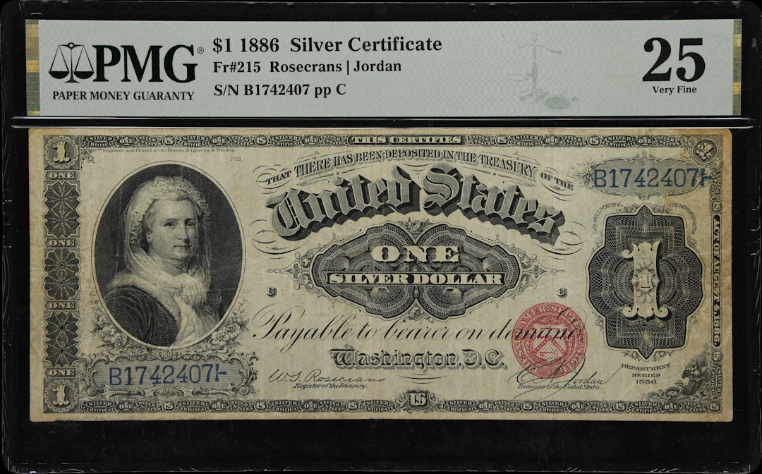 Fr. 215. 1886 $1 Silver Certificate. PMG Very Fine 25.