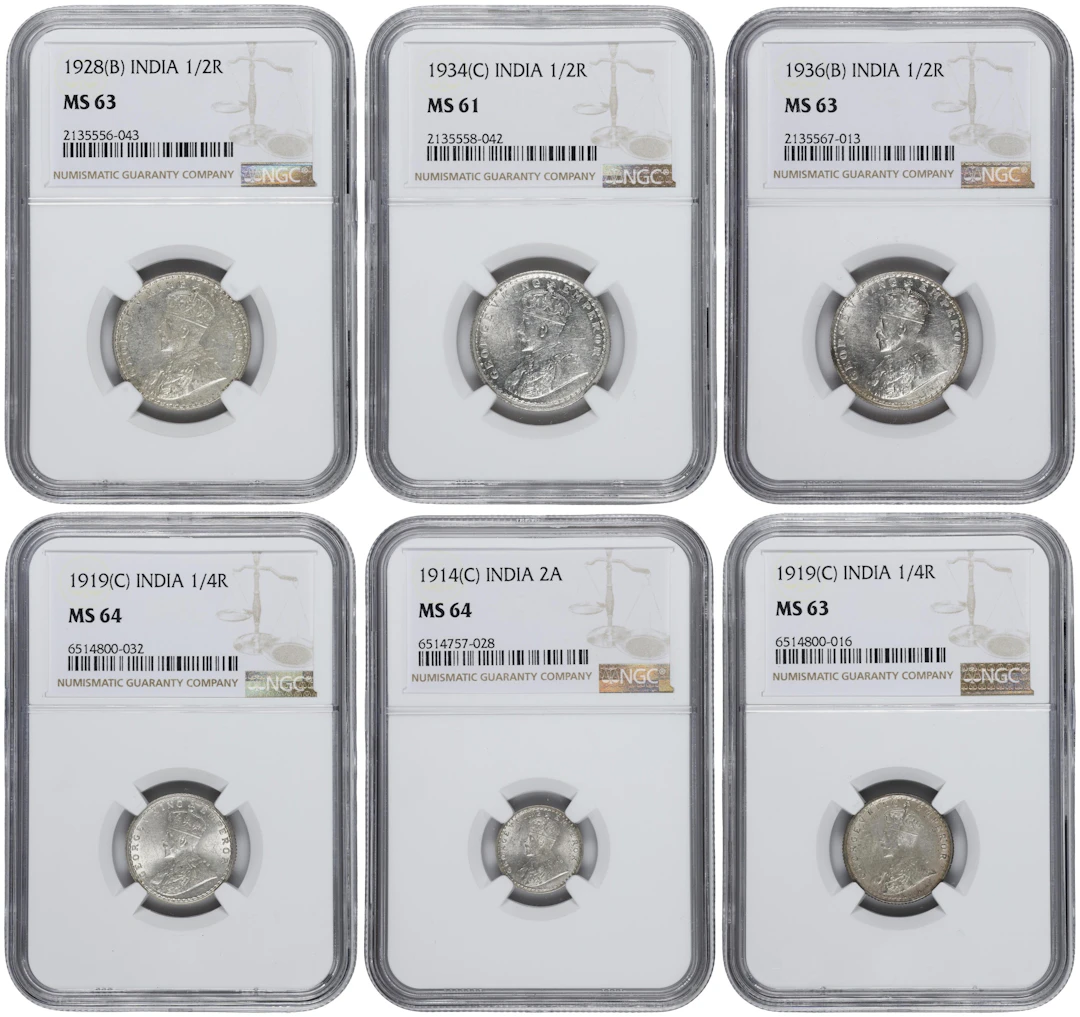 INDIA. Sextet of Silver Denominations (6 Pieces), 1914-36. George