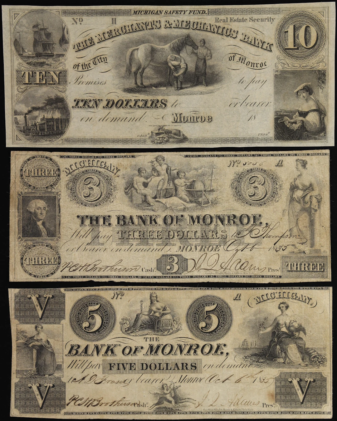 Lot of (3) Monroe, Michigan Territory. Mixed Issuers. 18xx-35 $3