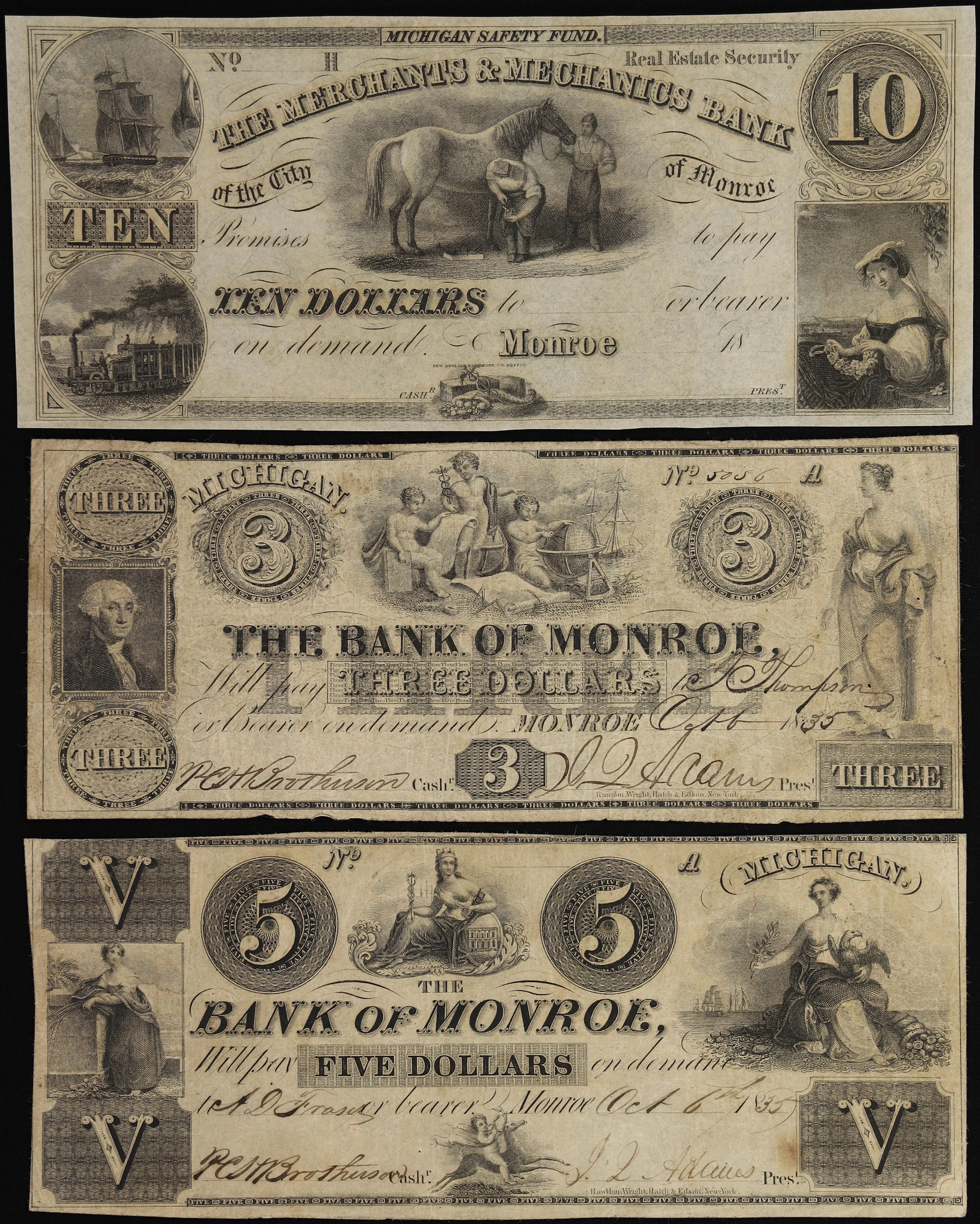 Lot of (3) Monroe, Michigan Territory. Mixed Issuers. 18xx-35 $3