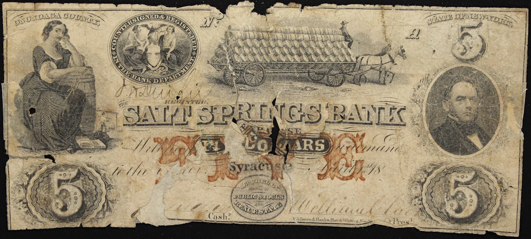 Syracuse, New York. Salt Springs Bank. 18xx $5. Very Good. Spurious.