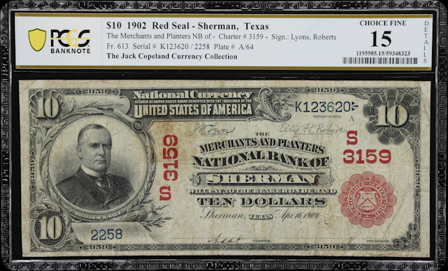Sherman, Texas. $10 1902 Red Seal. Fr. 613. Merchants & Planters NB.