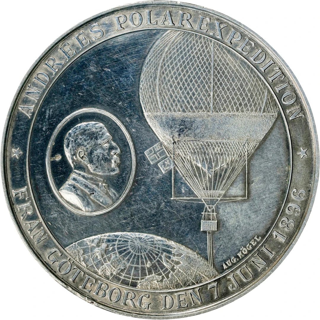 SWEDEN. Scandinavian Polar Expeditions White Metal Medal, 1897. CHOICE
