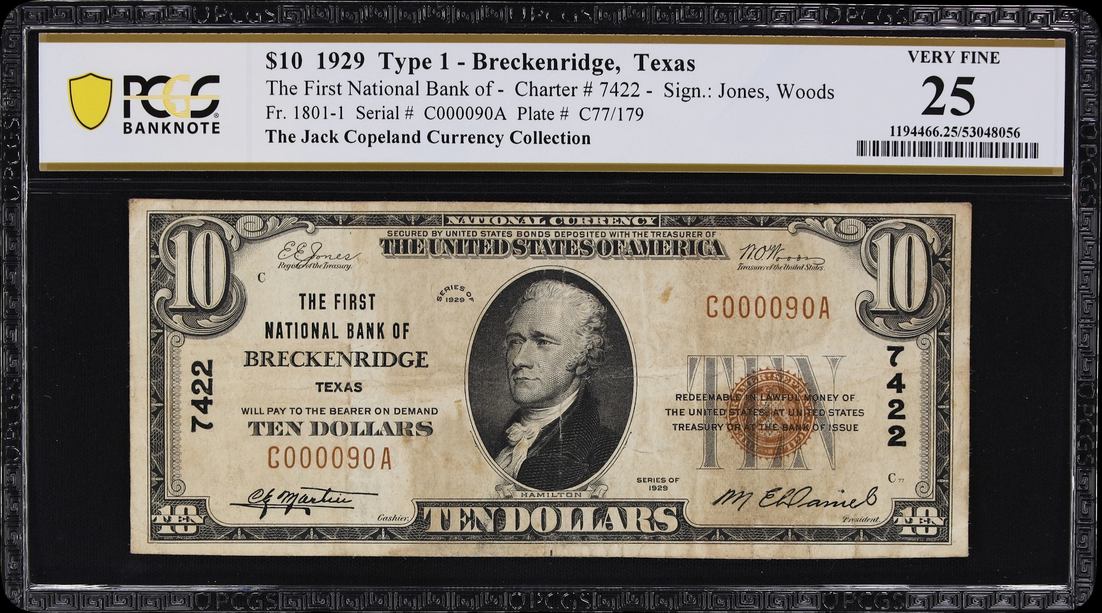 Breckenridge, Texas. $10 1929 Ty. 1. Fr. 1801-1. First NB. Charter