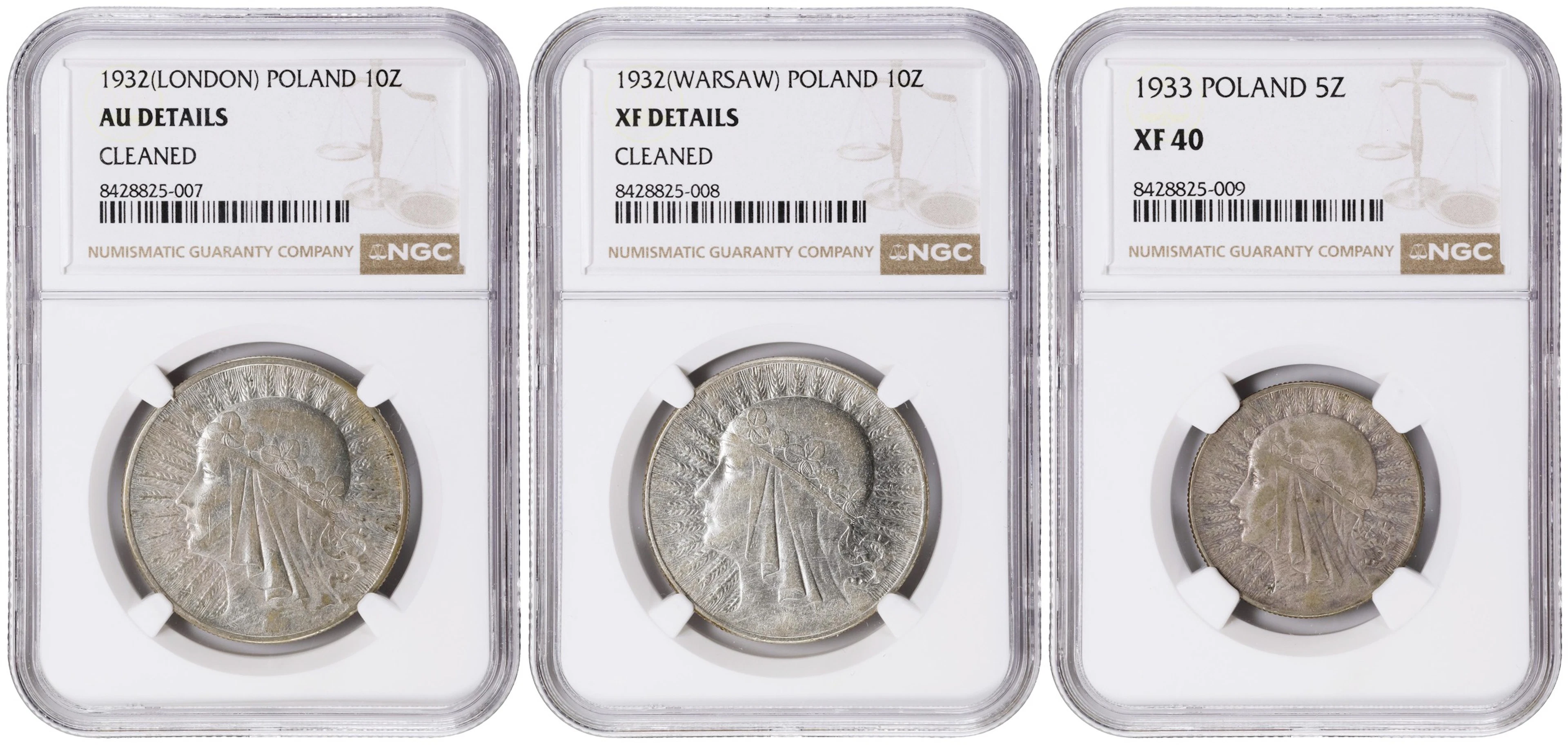 POLAND. Trio of Silver Denominations (3 Pieces), 1932 & 1933. All