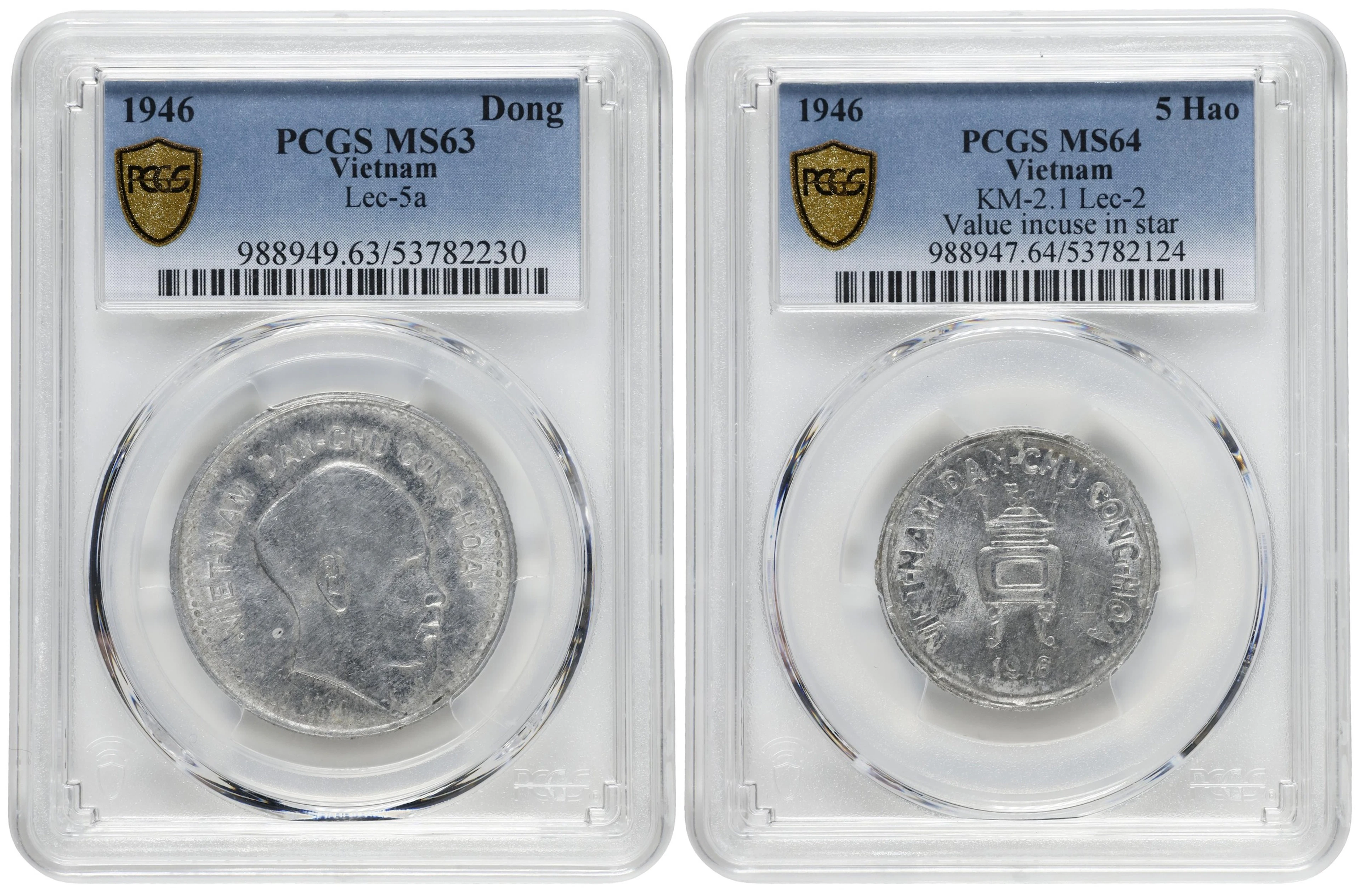 VIETNAM. Duo of Mixed Denominations (2 Pieces), 1946. Hanoi Mint.
