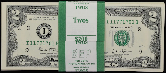 Original Pack of 100. Fr. 1937-I. 2003 $2 Federal Reserve Notes. Minneapolis.