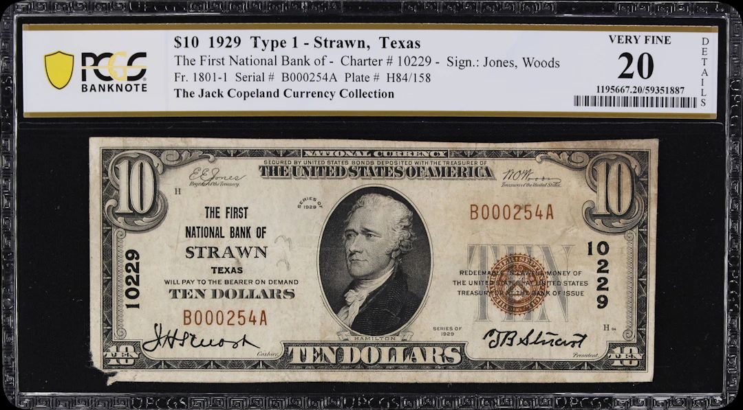 Strawn, Texas. $10 1929 Ty. 1. Fr. 1801-1. First NB. Charter #10229.