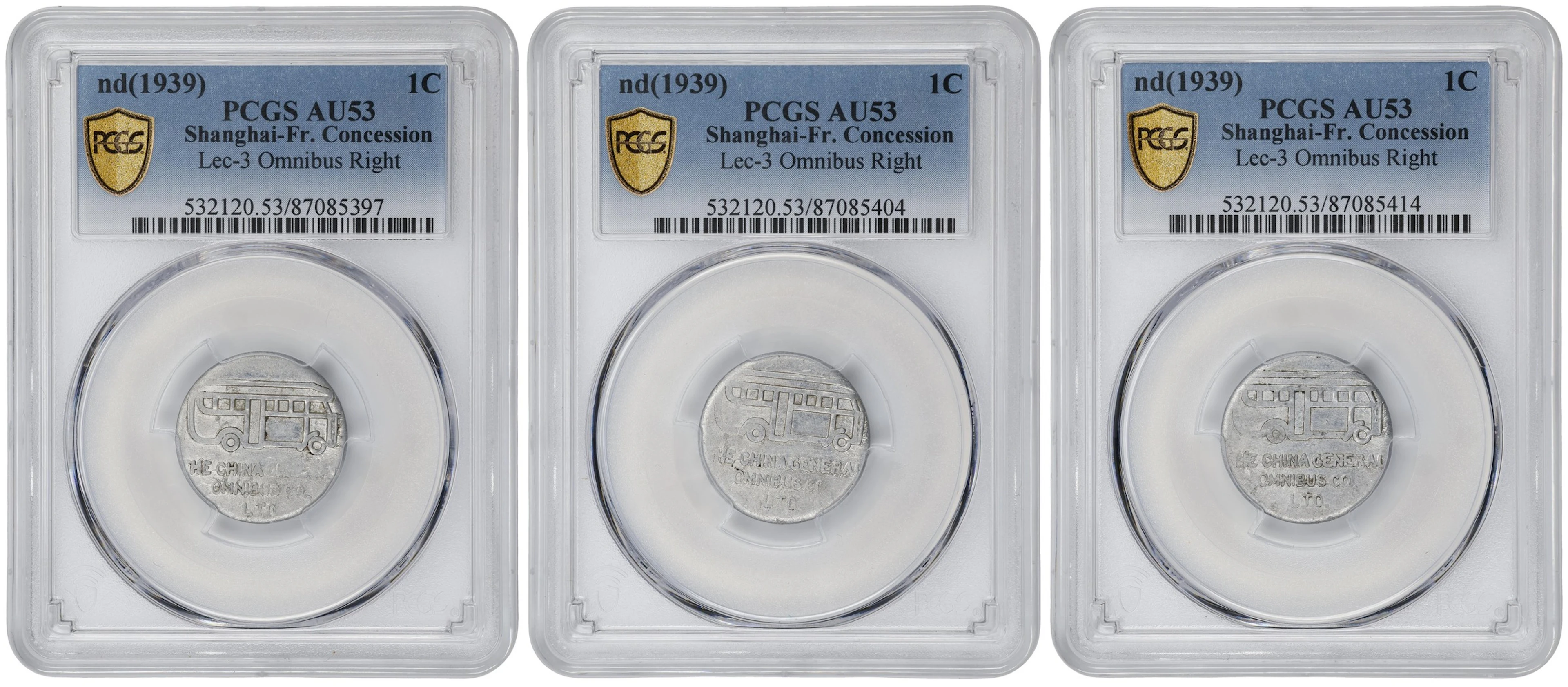 (t) CHINA. Shanghai. French Concession. Trio of Aluminum Fen (Cent)