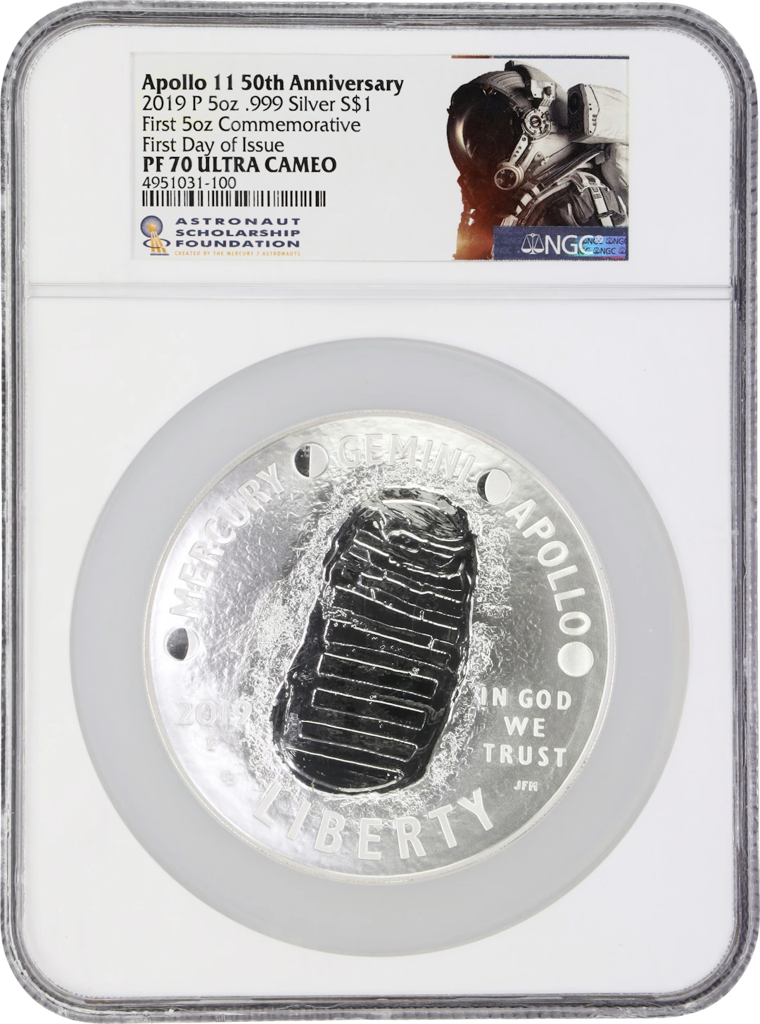 (5 oz, 155.52 g ASW). 2019-P Apollo 11 50th Anniversary 5 oz U.S.