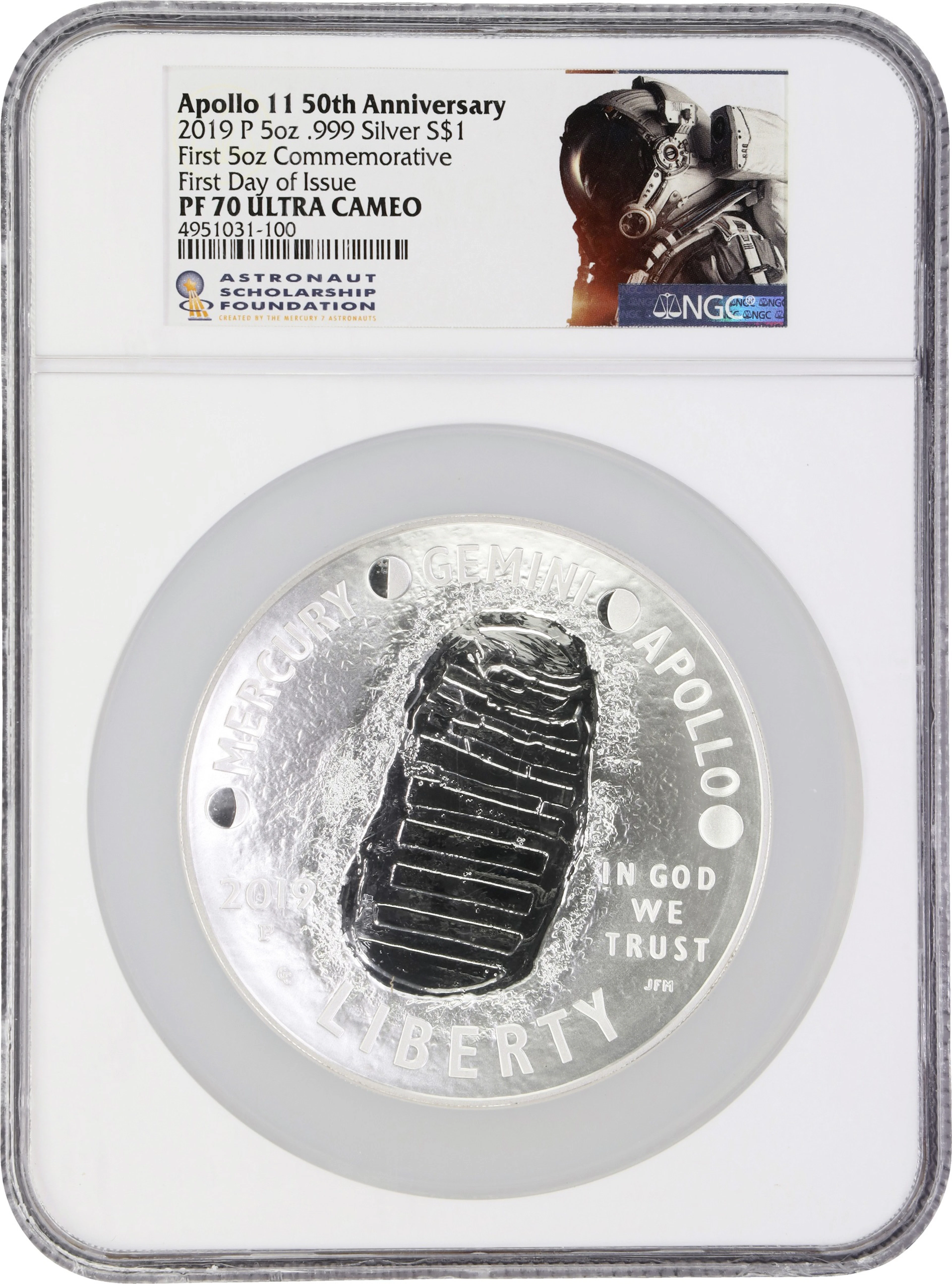 (5 oz, 155.52 g ASW). 2019-P Apollo 11 50th Anniversary 5 oz U.S.