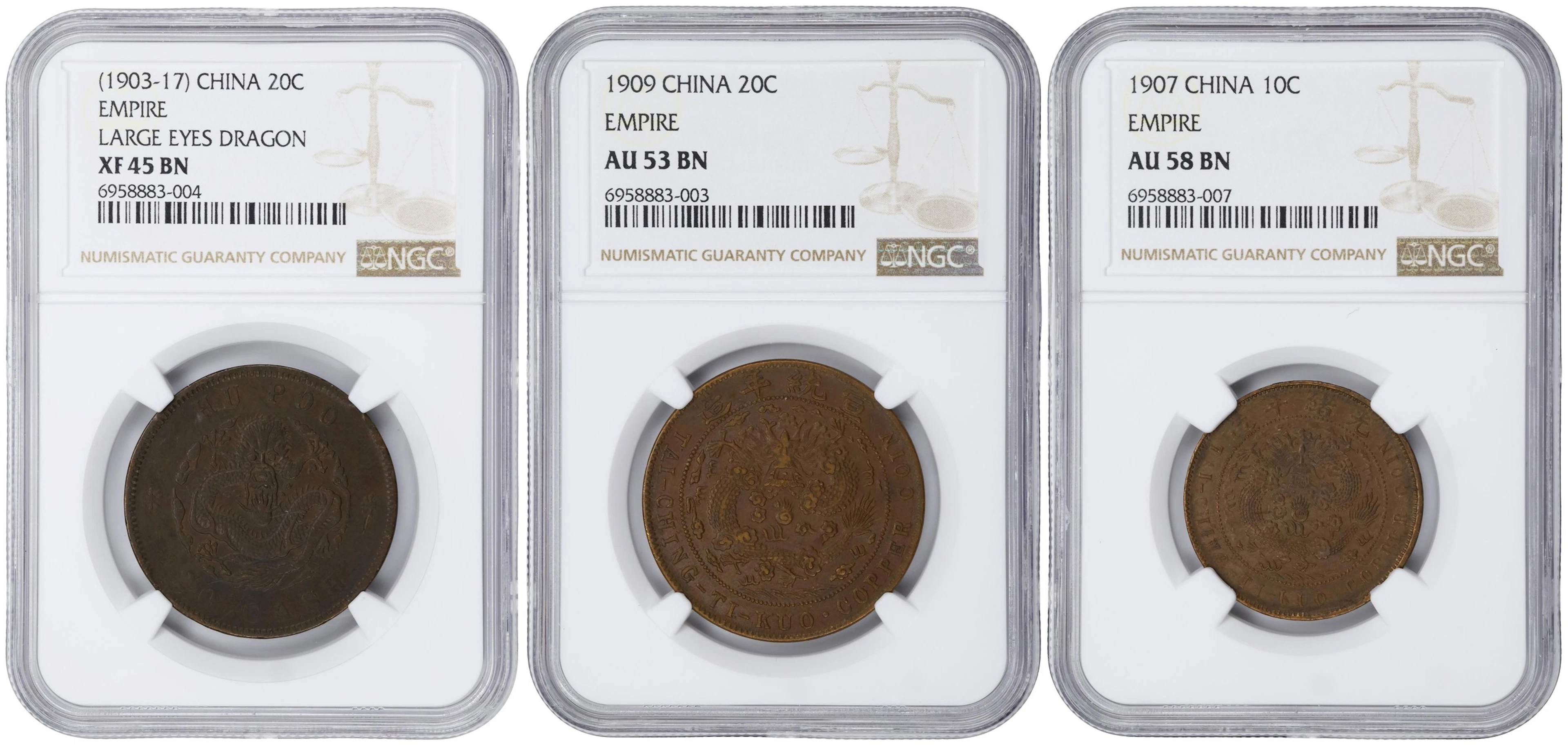 CHINA. Trio of Cash Denominations (3 Pieces), 1903-09. All NGC Certified.