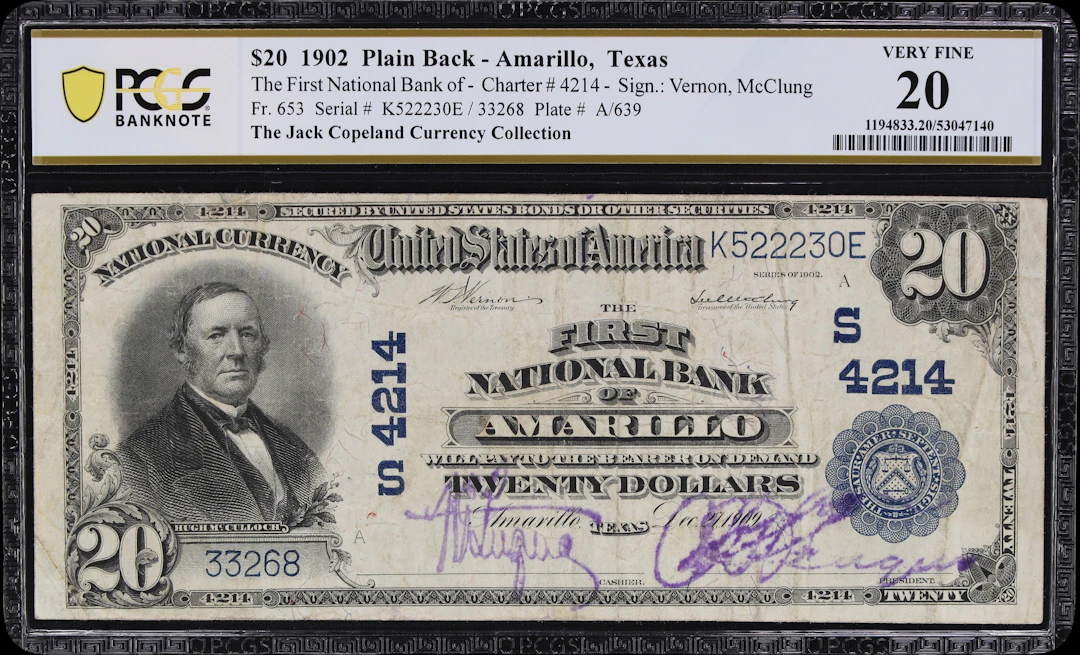 Amarillo, Texas. $20 1902 Plain Back. Fr. 653. First NB. Charter #4214.