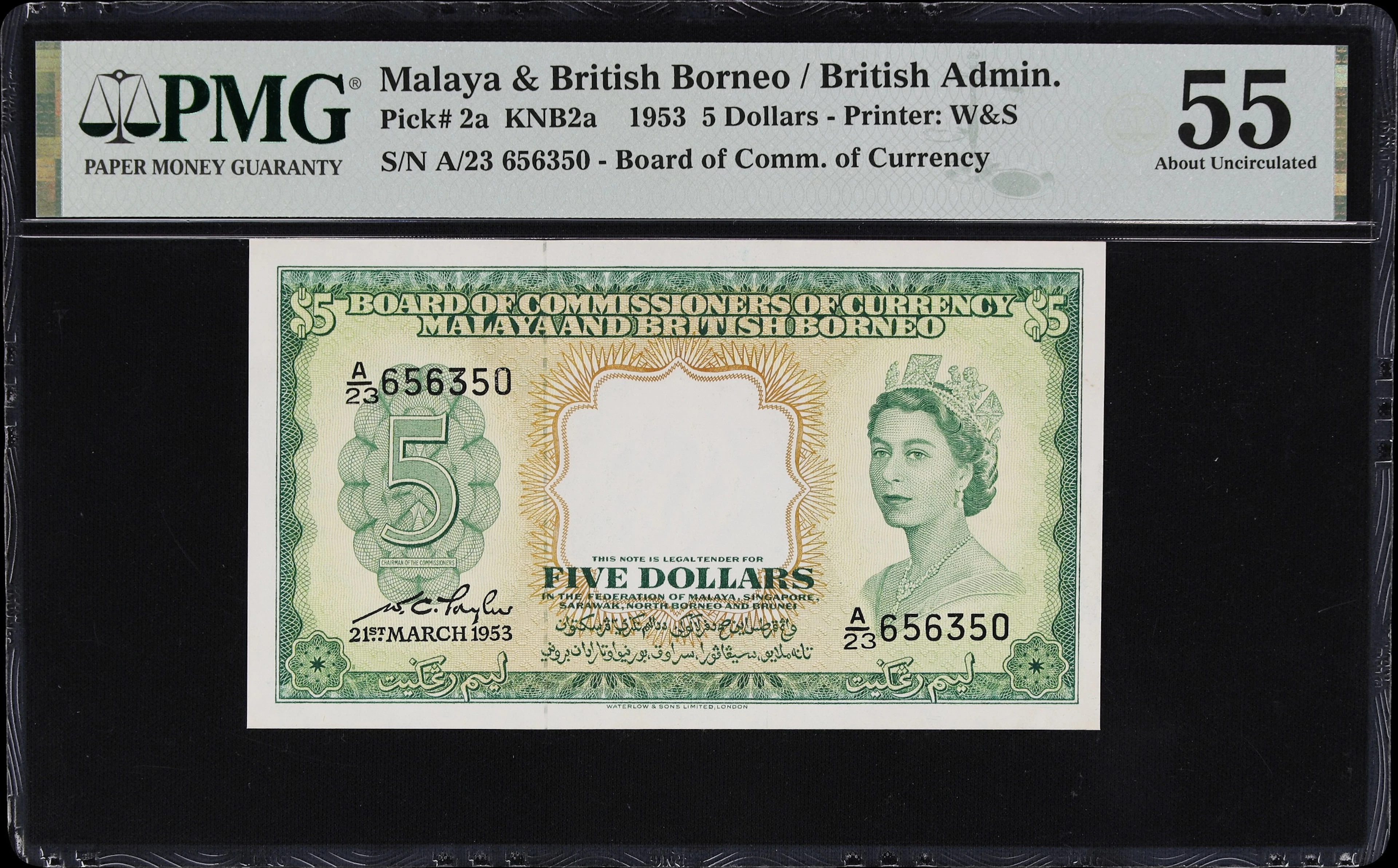 MALAYA AND BRITISH BORNEO. Board of Commissioners of Currency. 5 Dollars