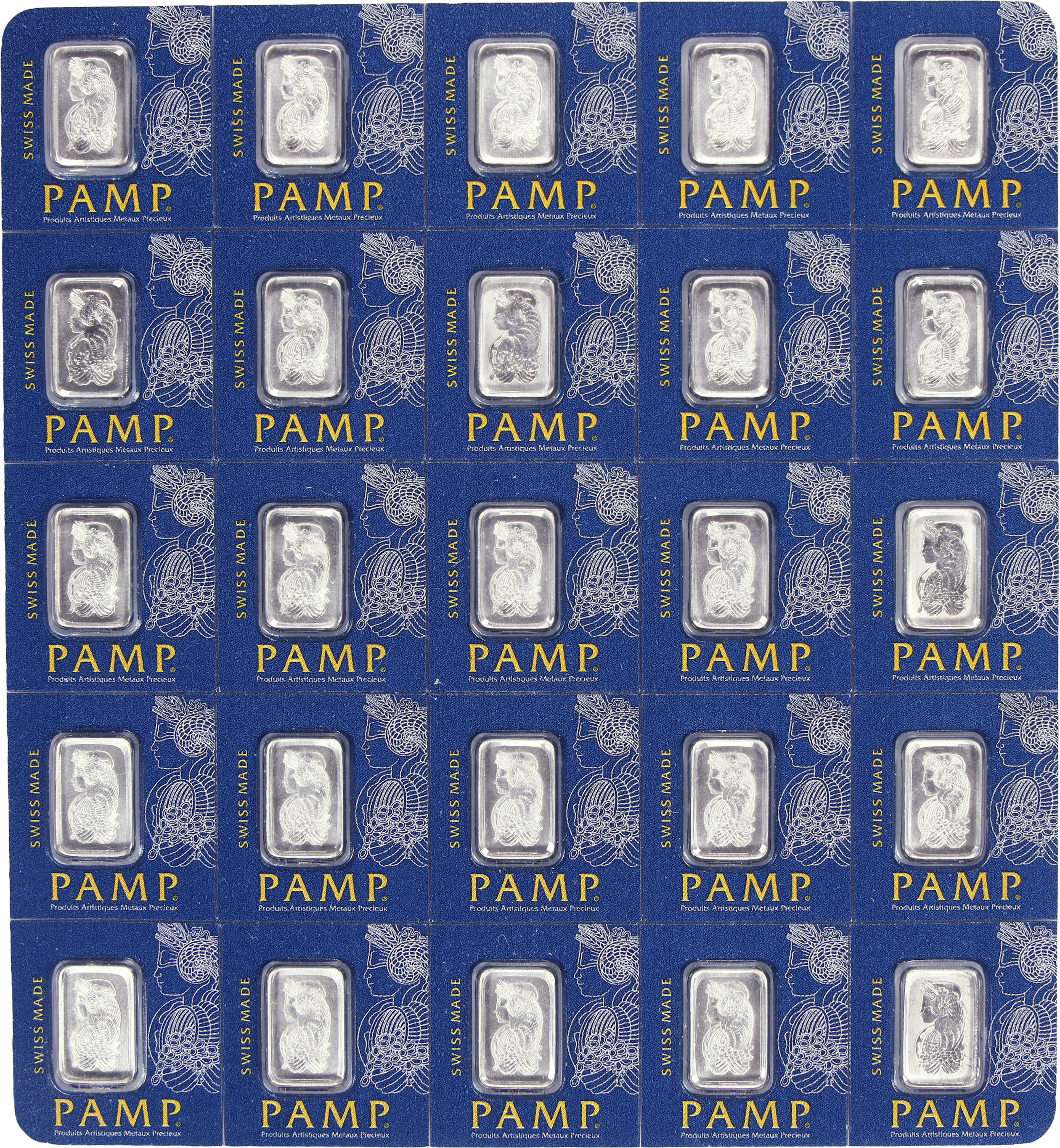 (0.804 oz, 25 g APtW). Lot of (25) PAMP 1 gram Platinum Bars.