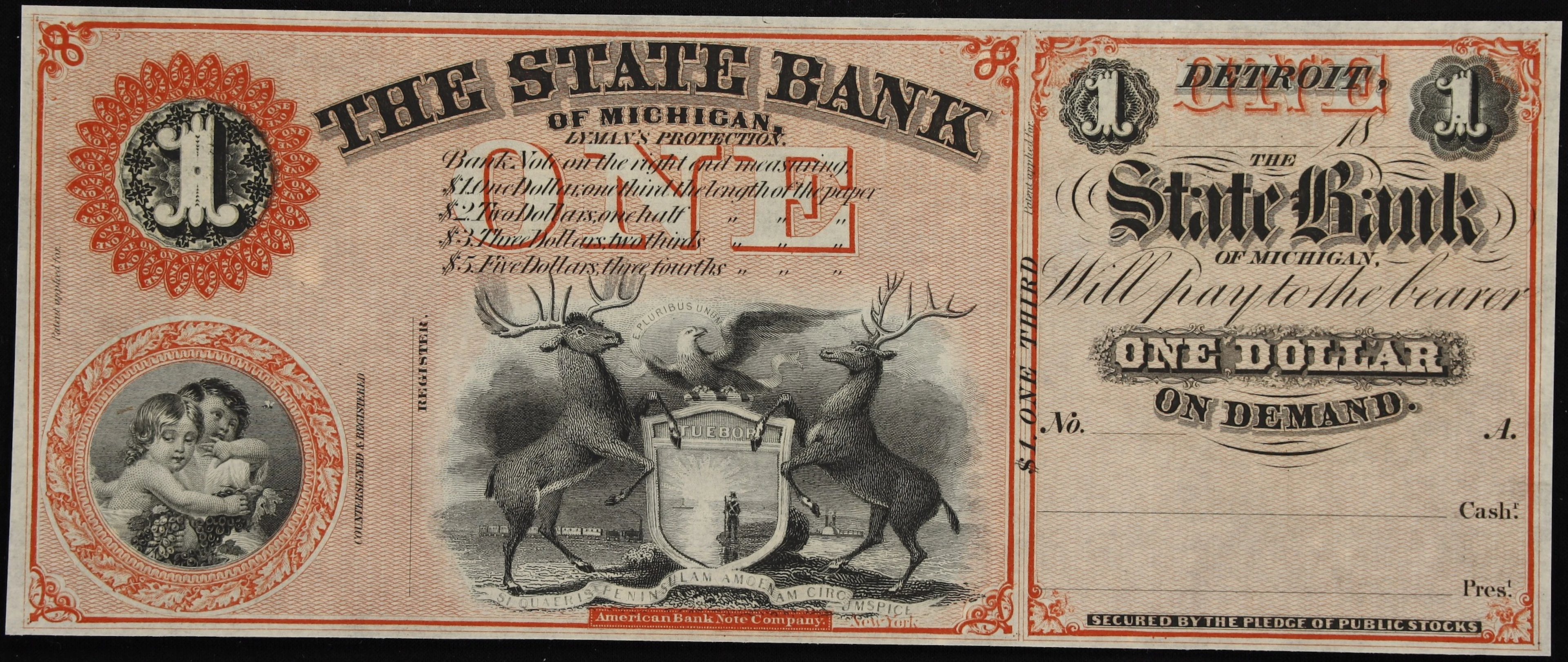 Detroit, Michigan. State Bank of Michigan. 18xx $1. Choice Uncirculated.