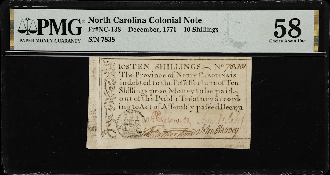 NC-138. North Carolina. December, 1771. 10 Shillings. PMG Choice About