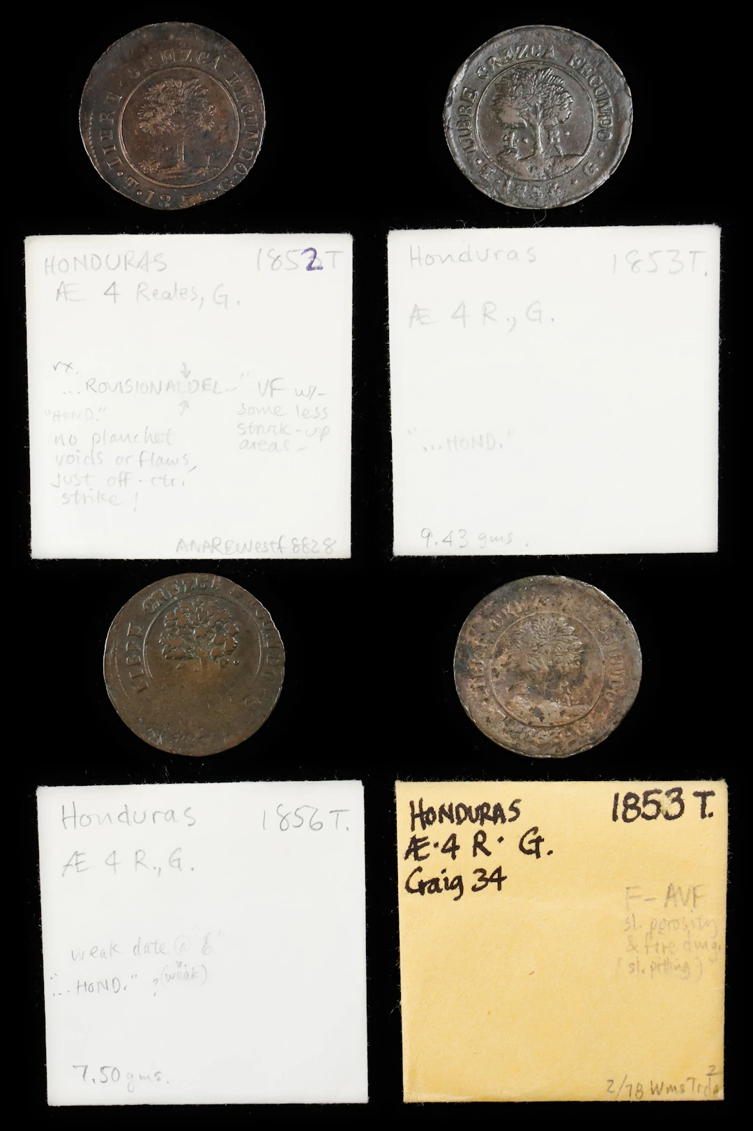 HONDURAS. Provisional Government. Quartet of 4 Reales (4 Pieces)