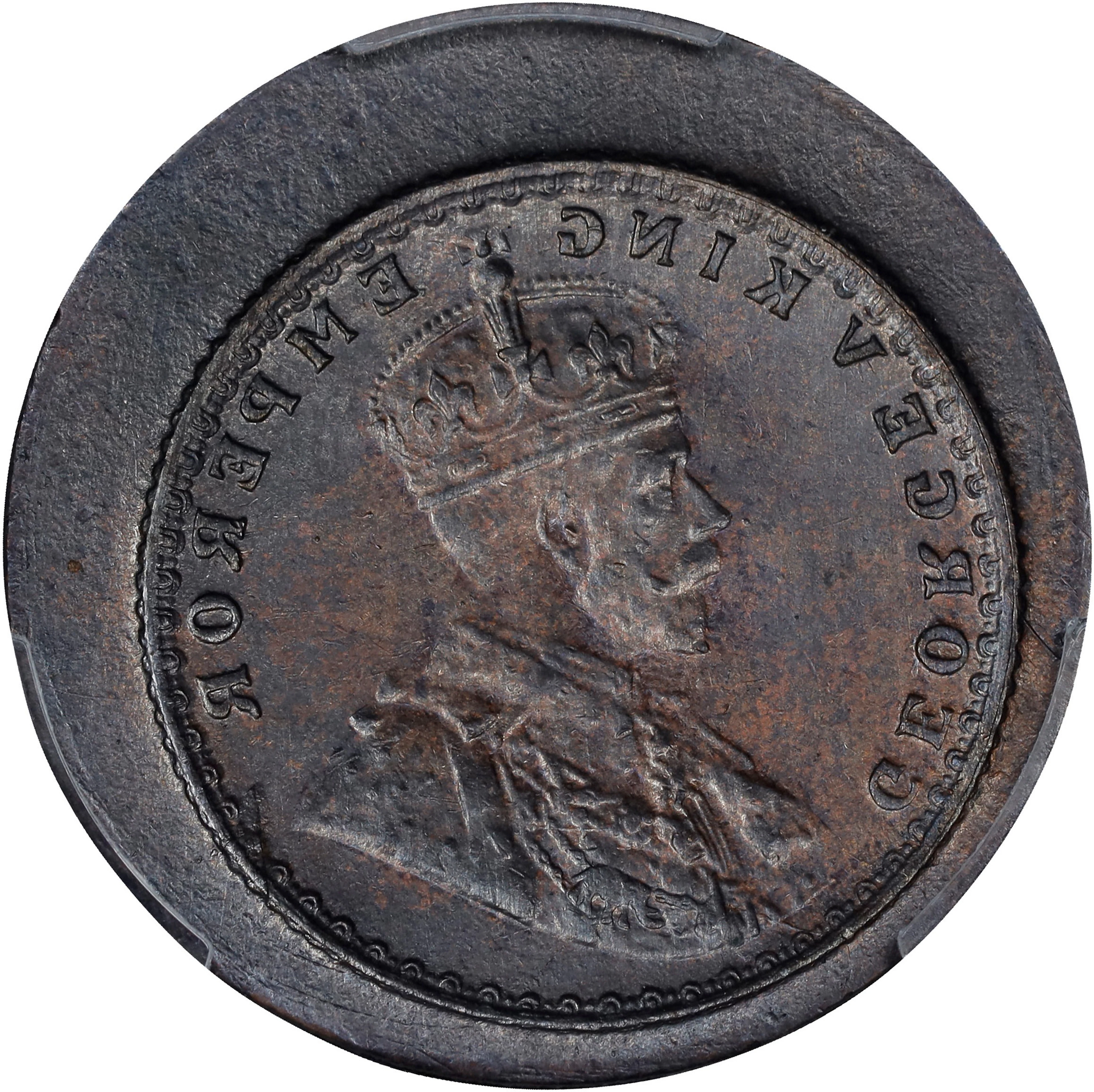 INDIA. Copper 1/4 Rupee Obverse Hub Trial, ND (1912-36). George V.