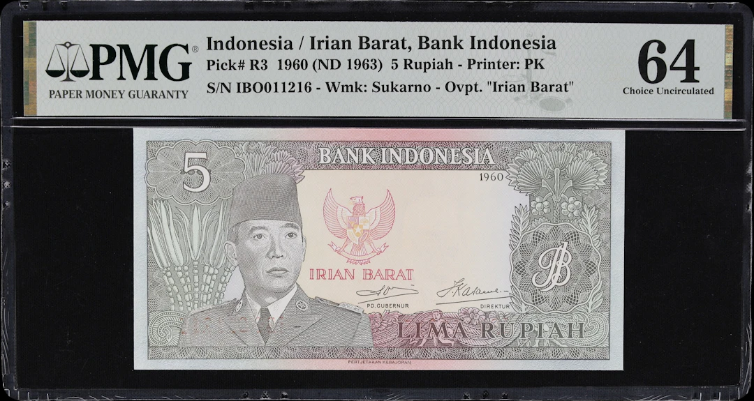 INDONESIA. Bank Indonesia. 5 Rupiah, 1960. P-R3. PMG Choice Uncirculated 64.