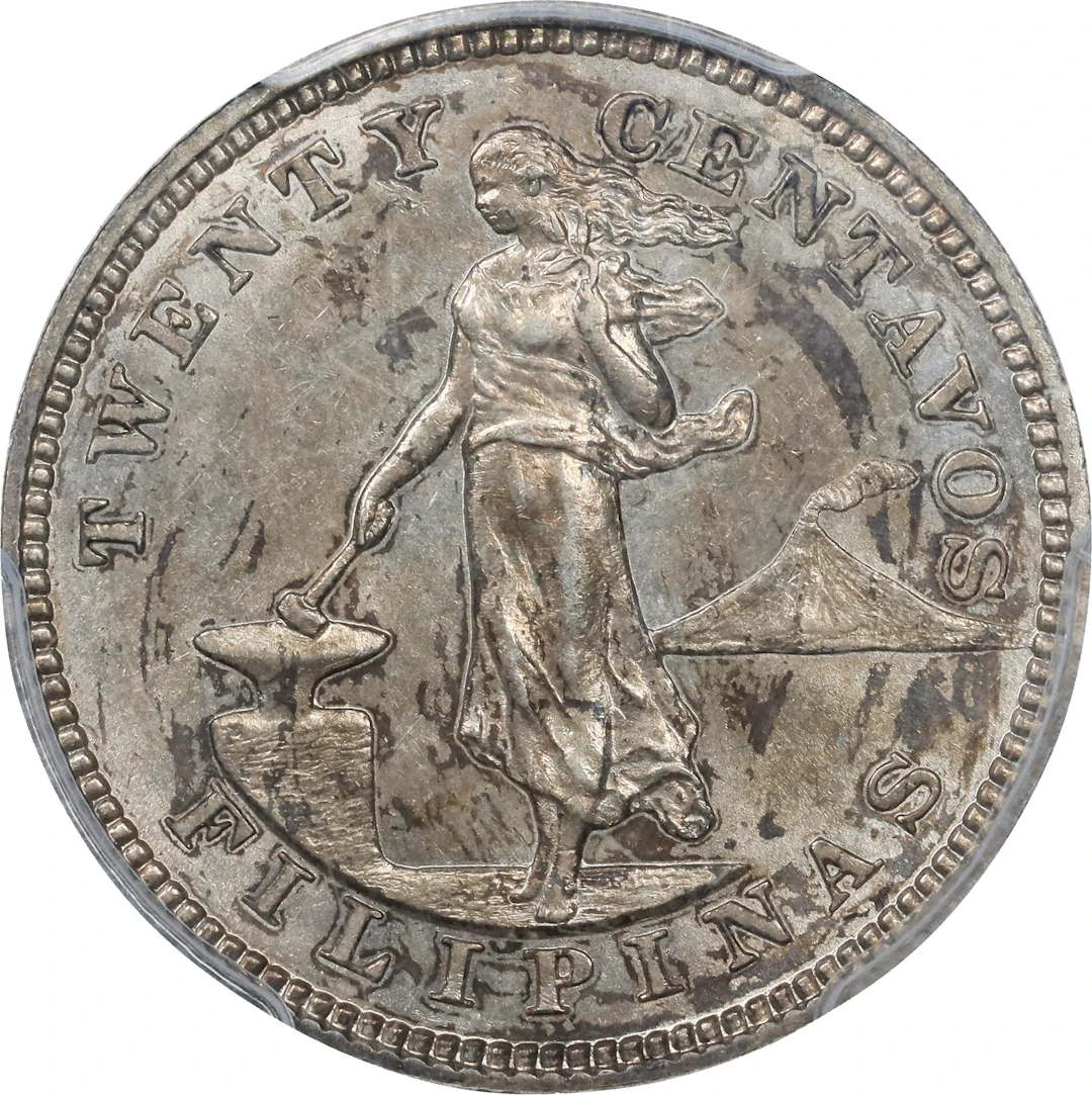 PHILIPPINES. 20 Centavos, 1905-S. San Francisco Mint. PCGS AU-58.