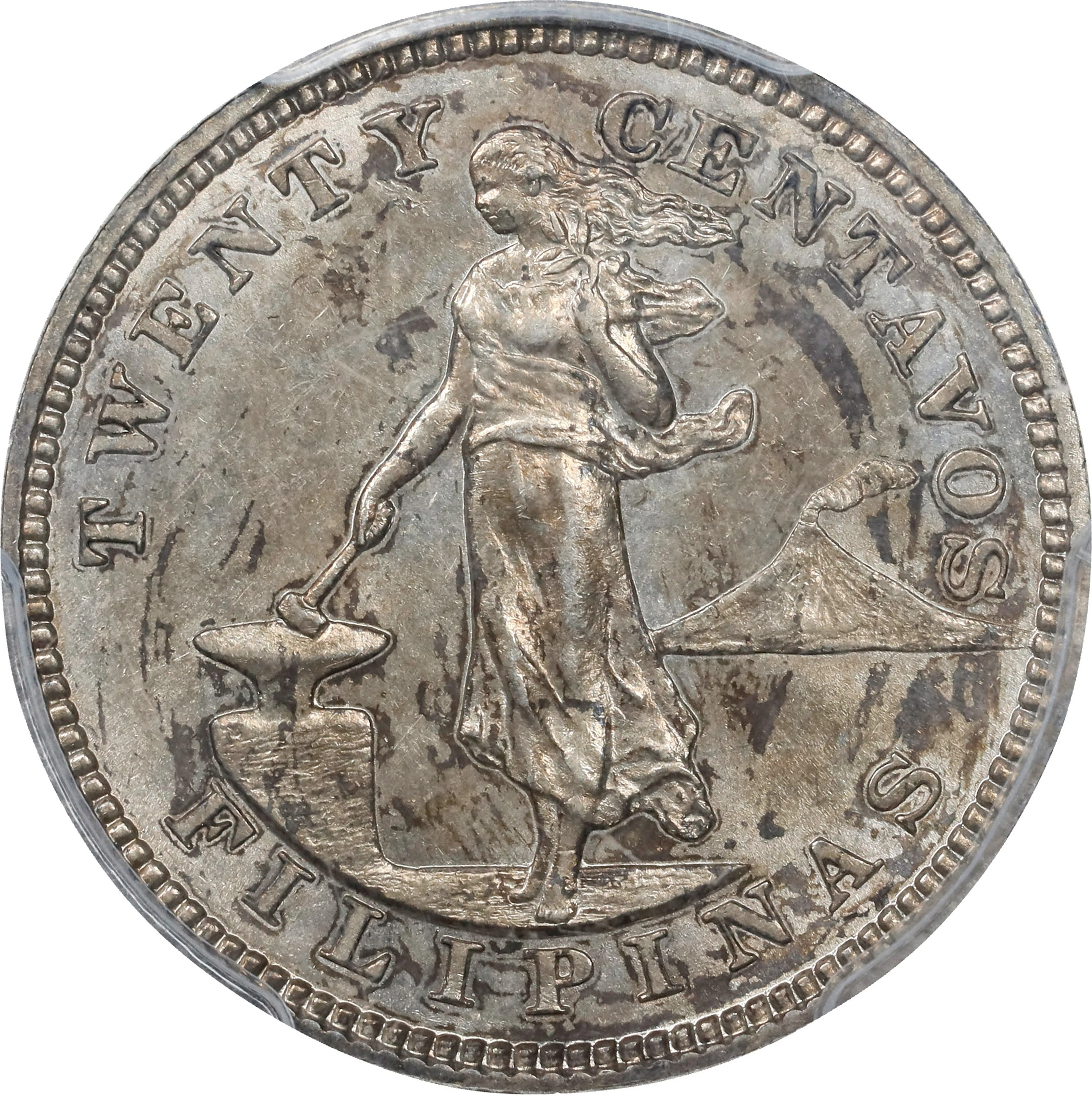 PHILIPPINES. 20 Centavos, 1905-S. San Francisco Mint. PCGS AU-58.