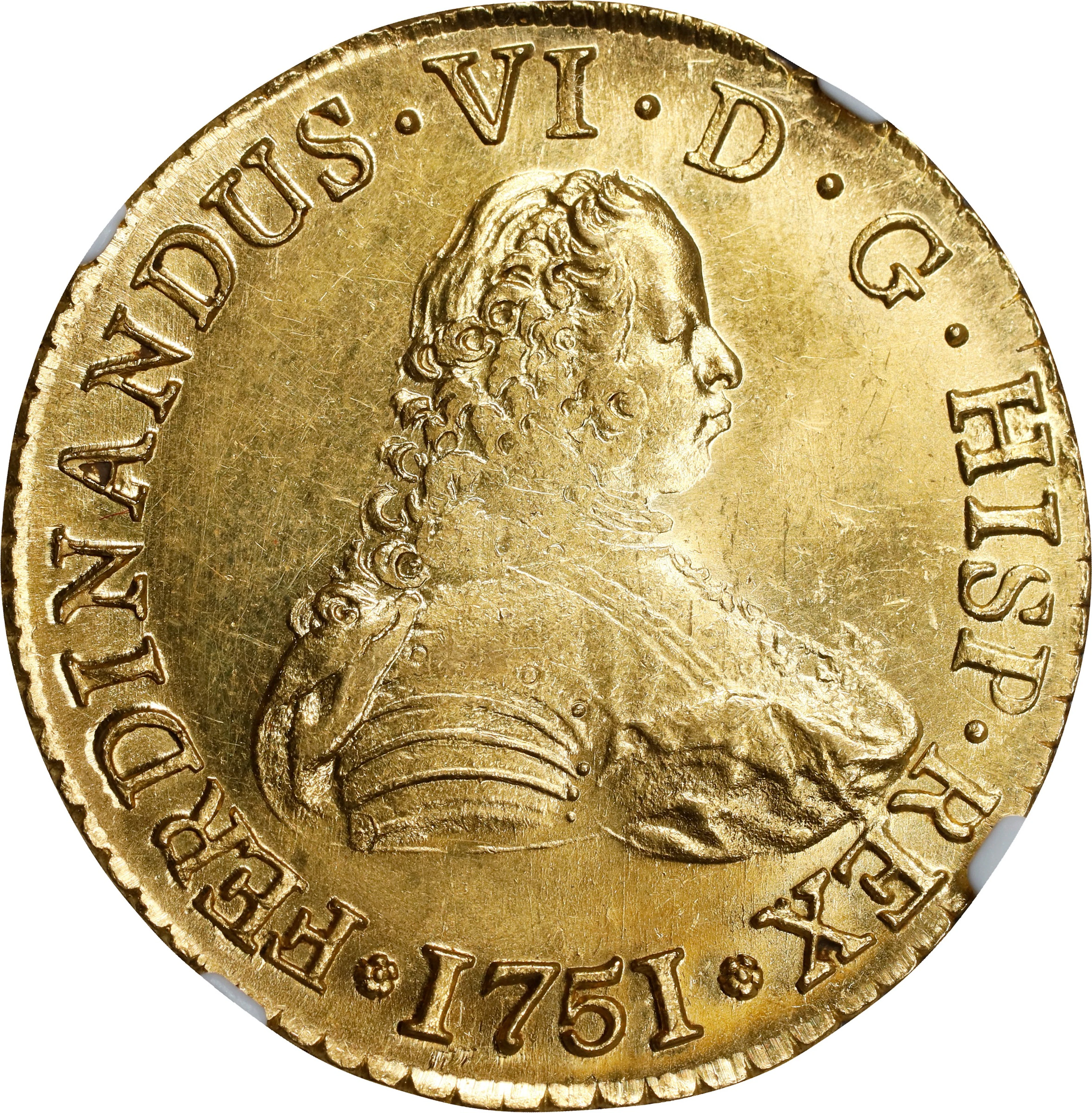 CHILE. 8 Escudos, 1751-So J. Santiago Mint. Ferdinand VI. NGC MS-64.