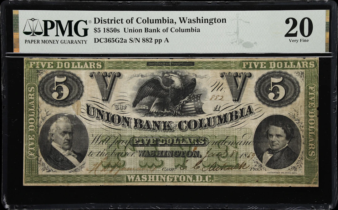 Washington, District of Columbia. Union Bank of Columbia. 1859 $5.