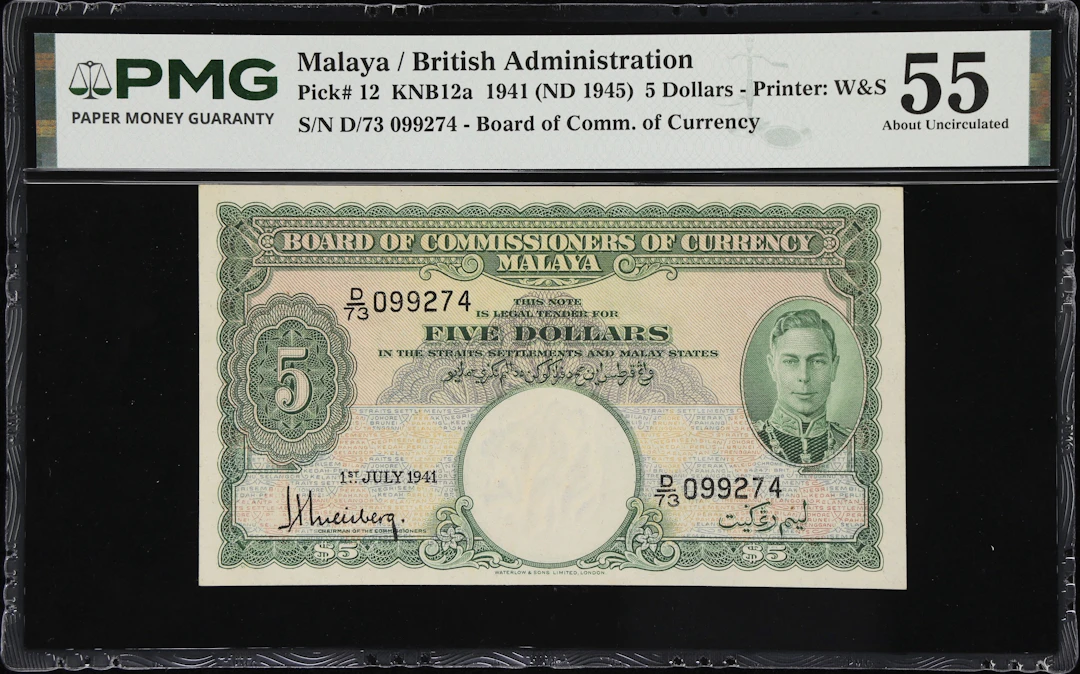MALAYA. Board of Commissioners of Currency. 5 Dollars, 1.7.1941. P-12.