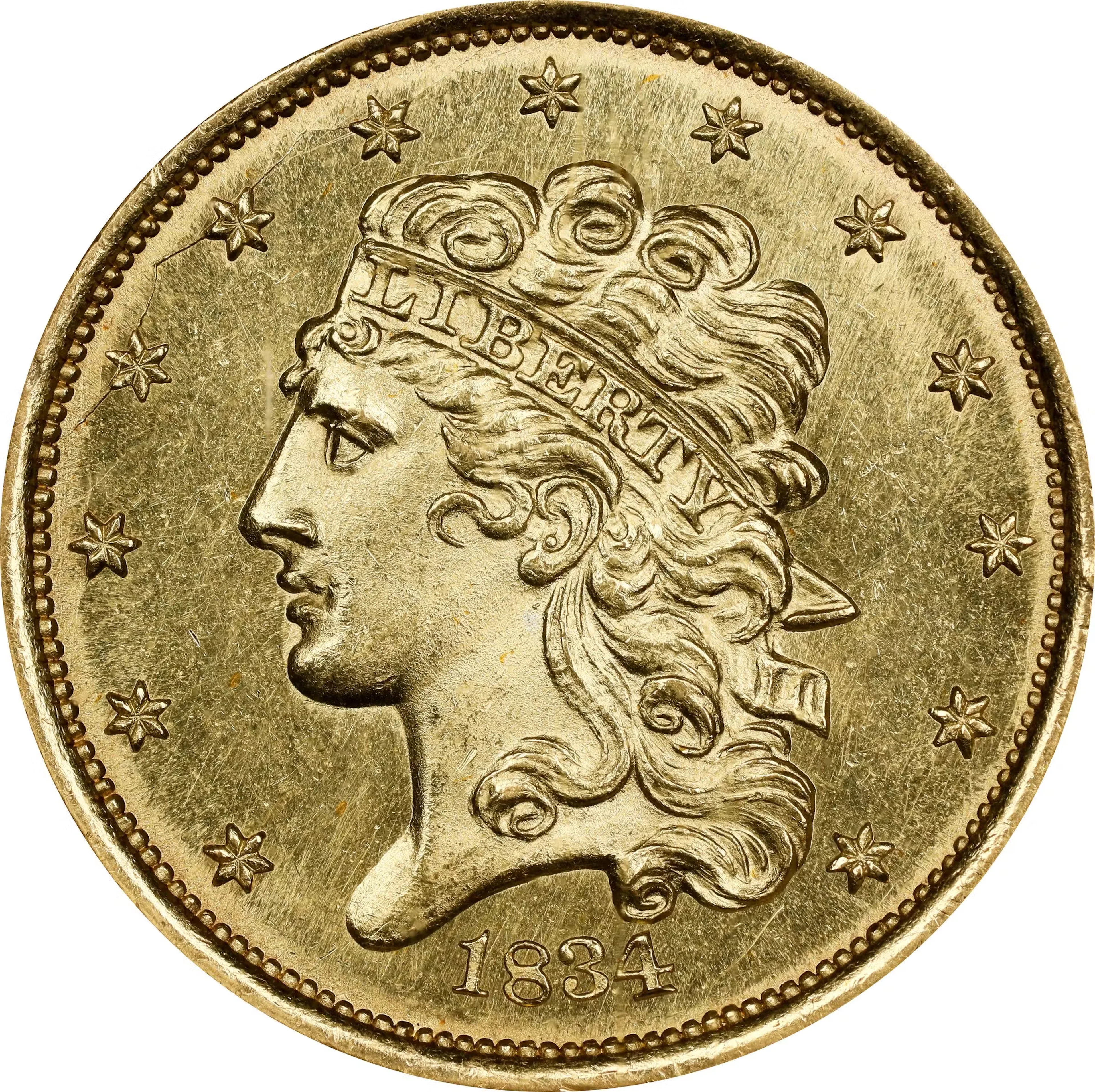 1834 Classic Head Half Eagle. HM-1. Rarity-3. Plain 4. MS-65 * (NGC).