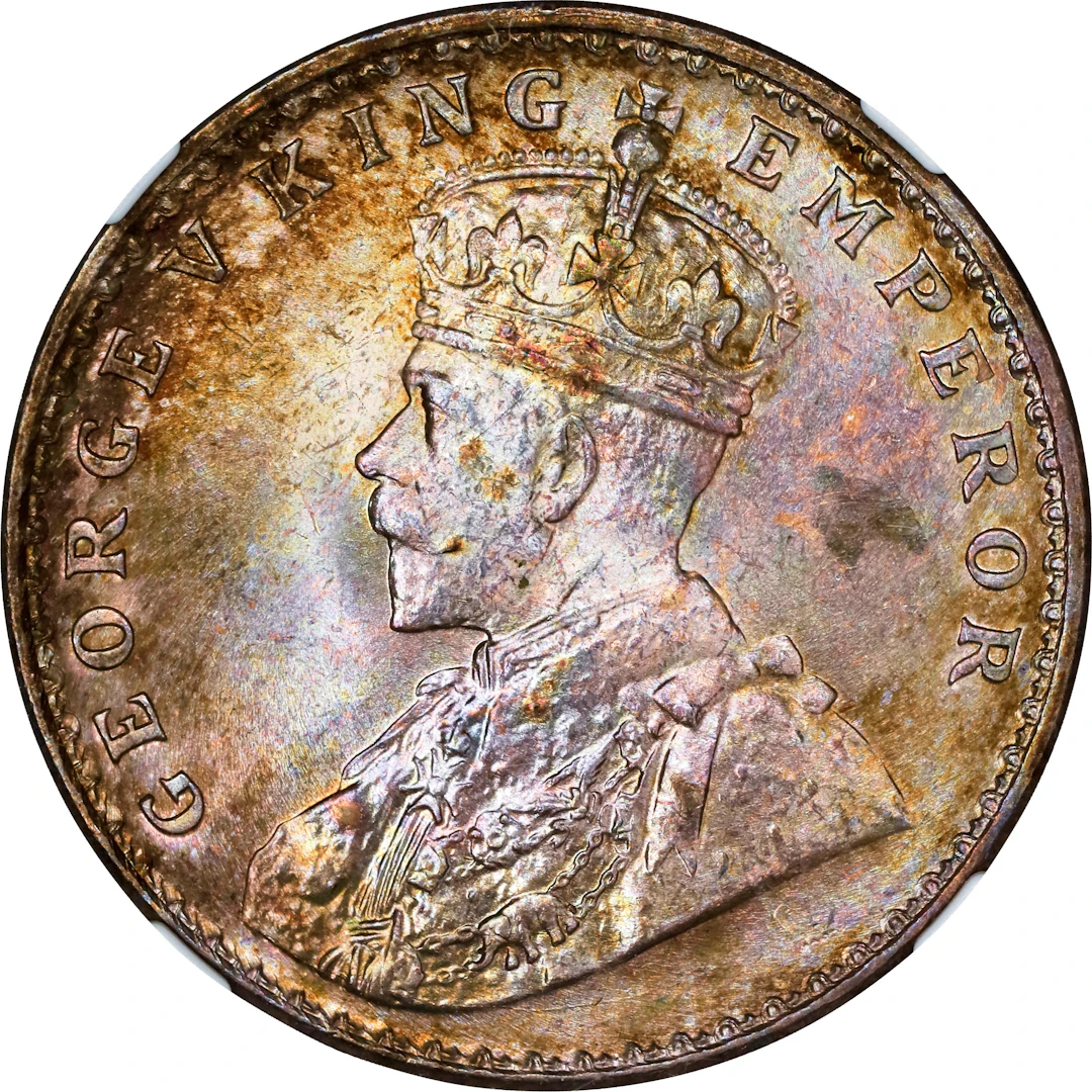 INDIA. Rupee, 1917-(C). Calcutta Mint. George V. NGC MS-63.