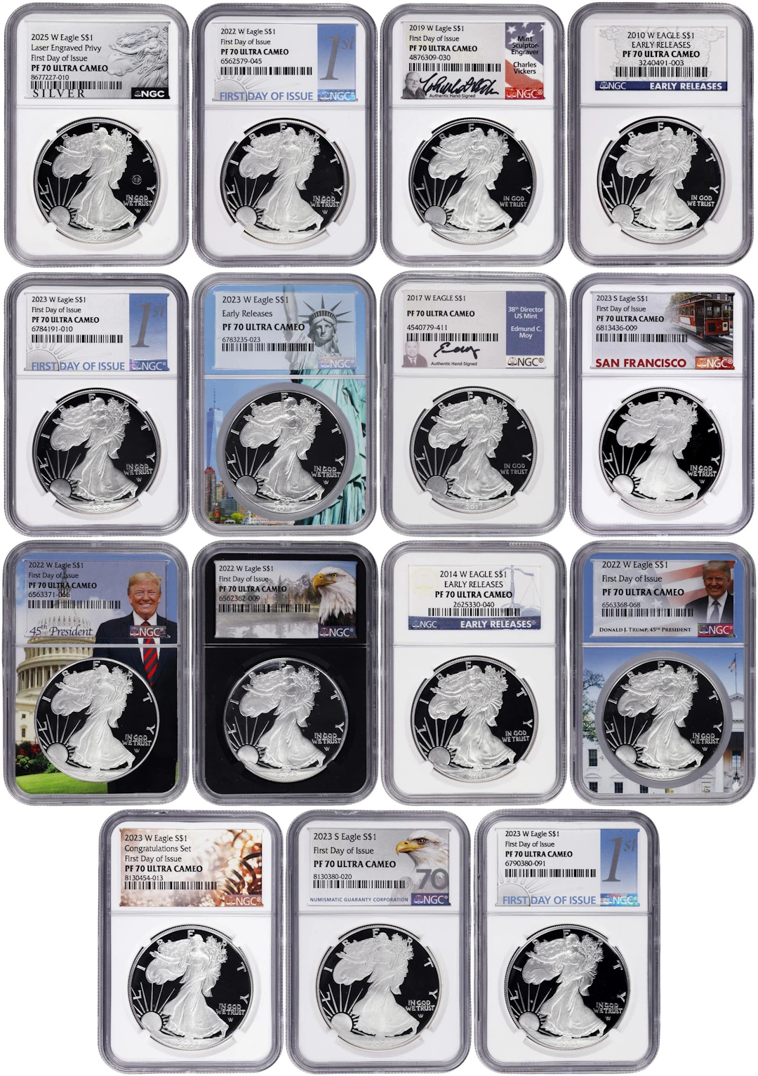 (15 oz, 466.56 g ASW). Lot of (15) Mixed Date American Silver Eagles.