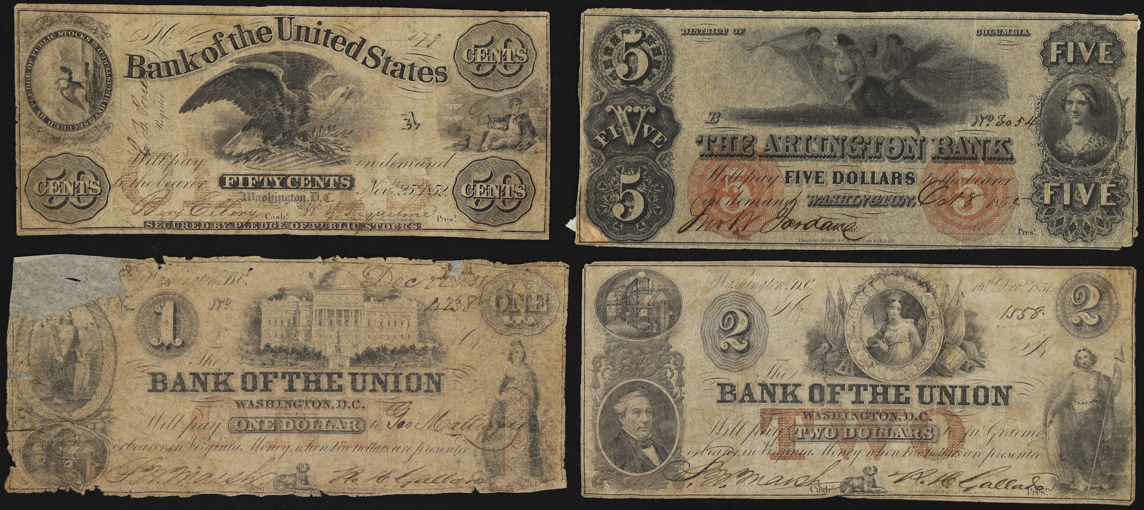 Lot of (4) Washington, District of Columbia Obsoletes. Mixed Issuers.